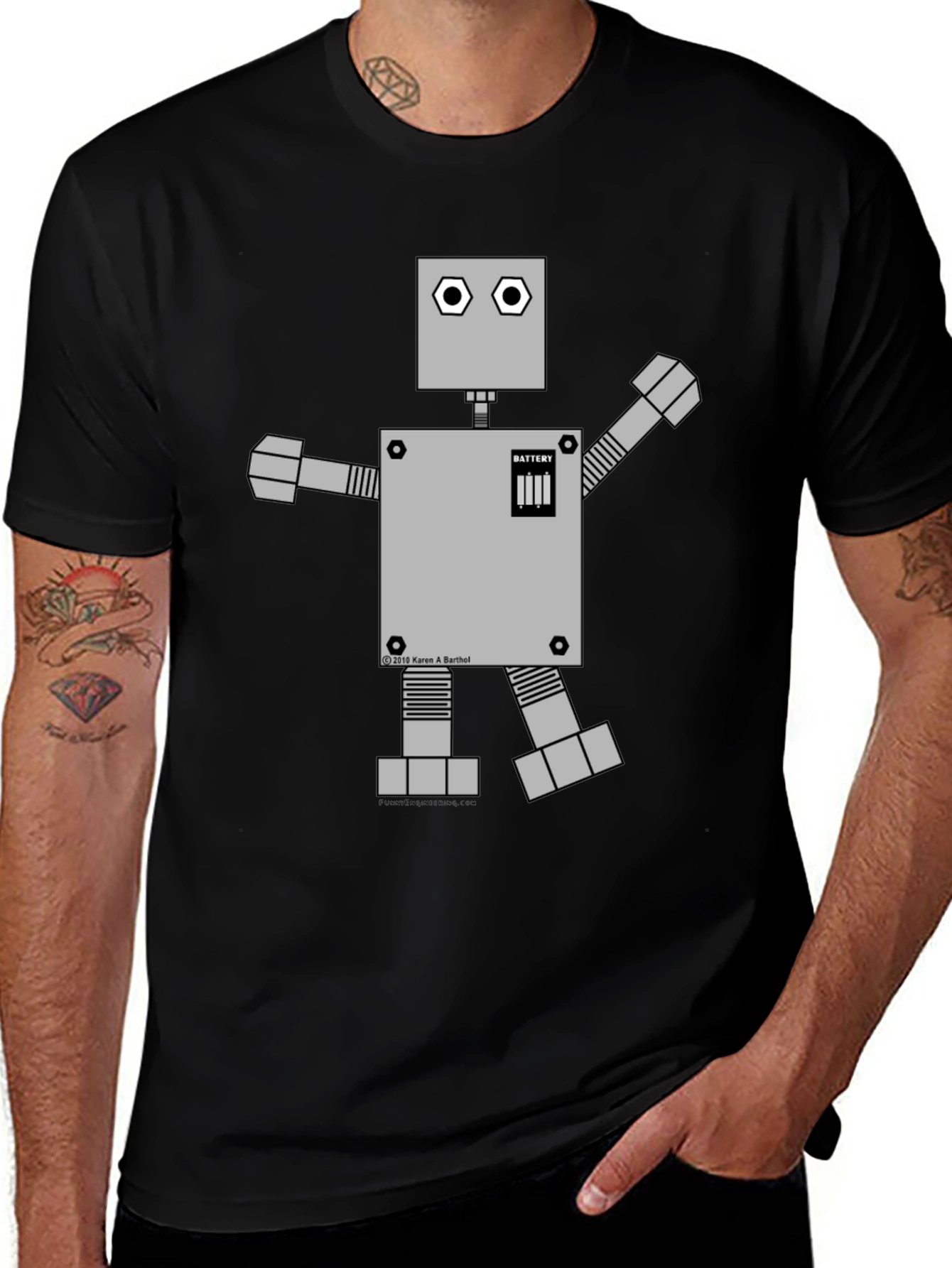 Retro Robot Graphic Tee - Black Cotton Shirt