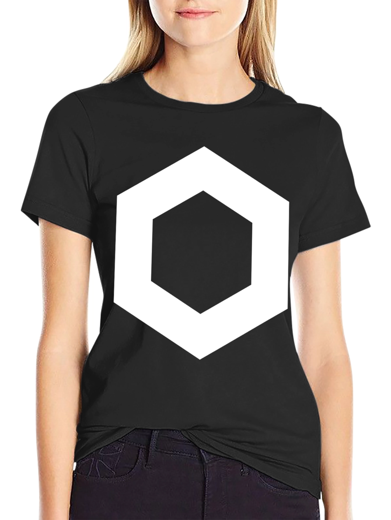Geometric Hexagon Graphic Black T-Shirt