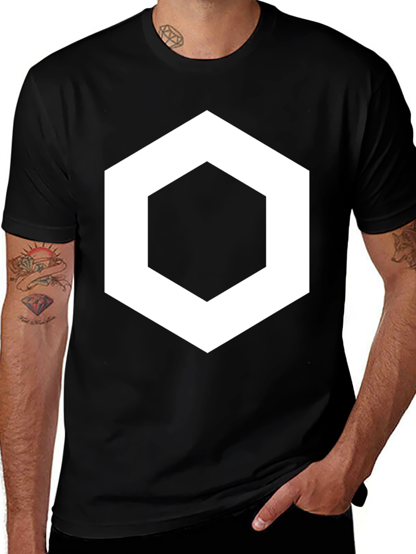 Geometric Hexagon Graphic Black T-Shirt