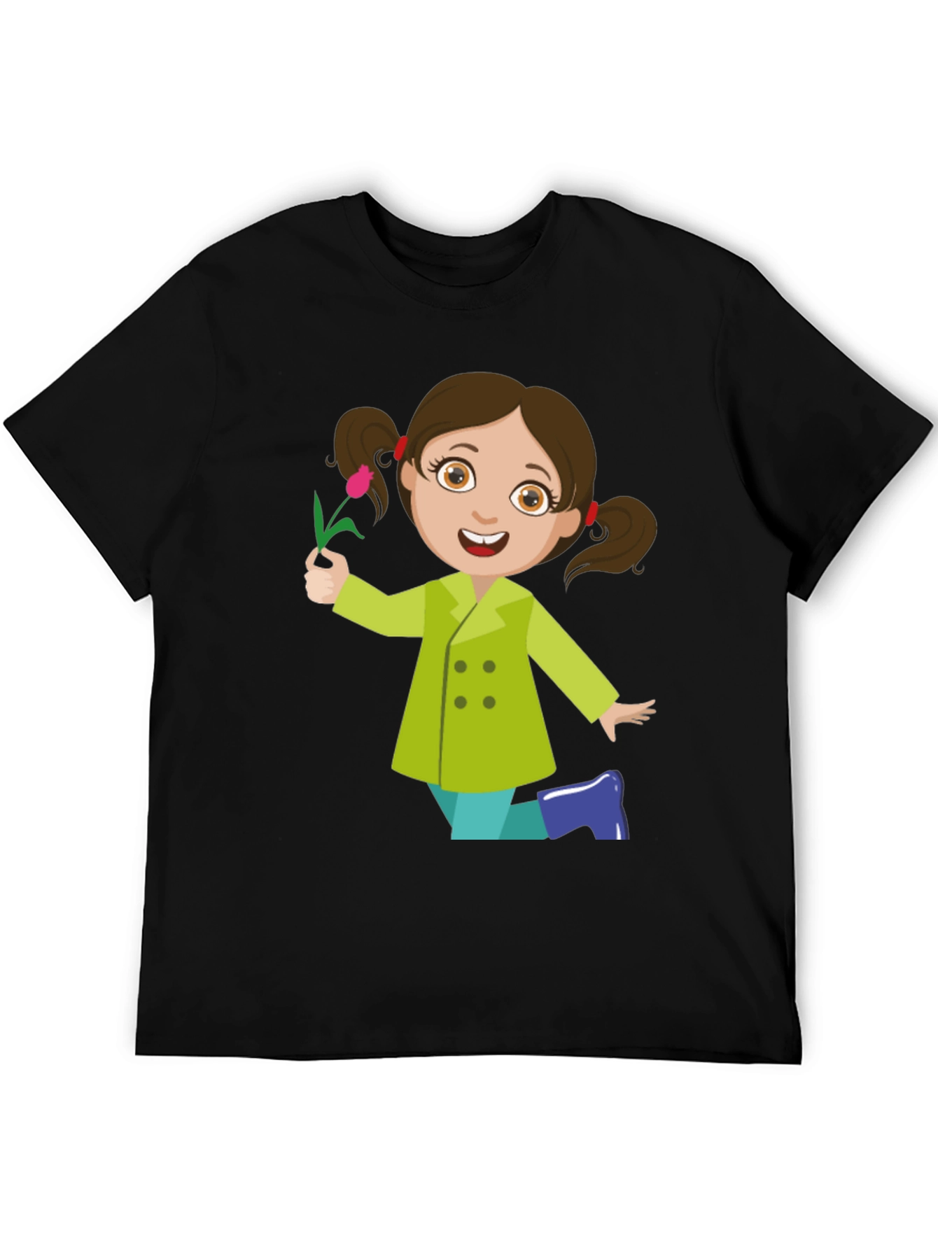 Cute Girl Graphic Tee - Black Cotton Blend Shirt