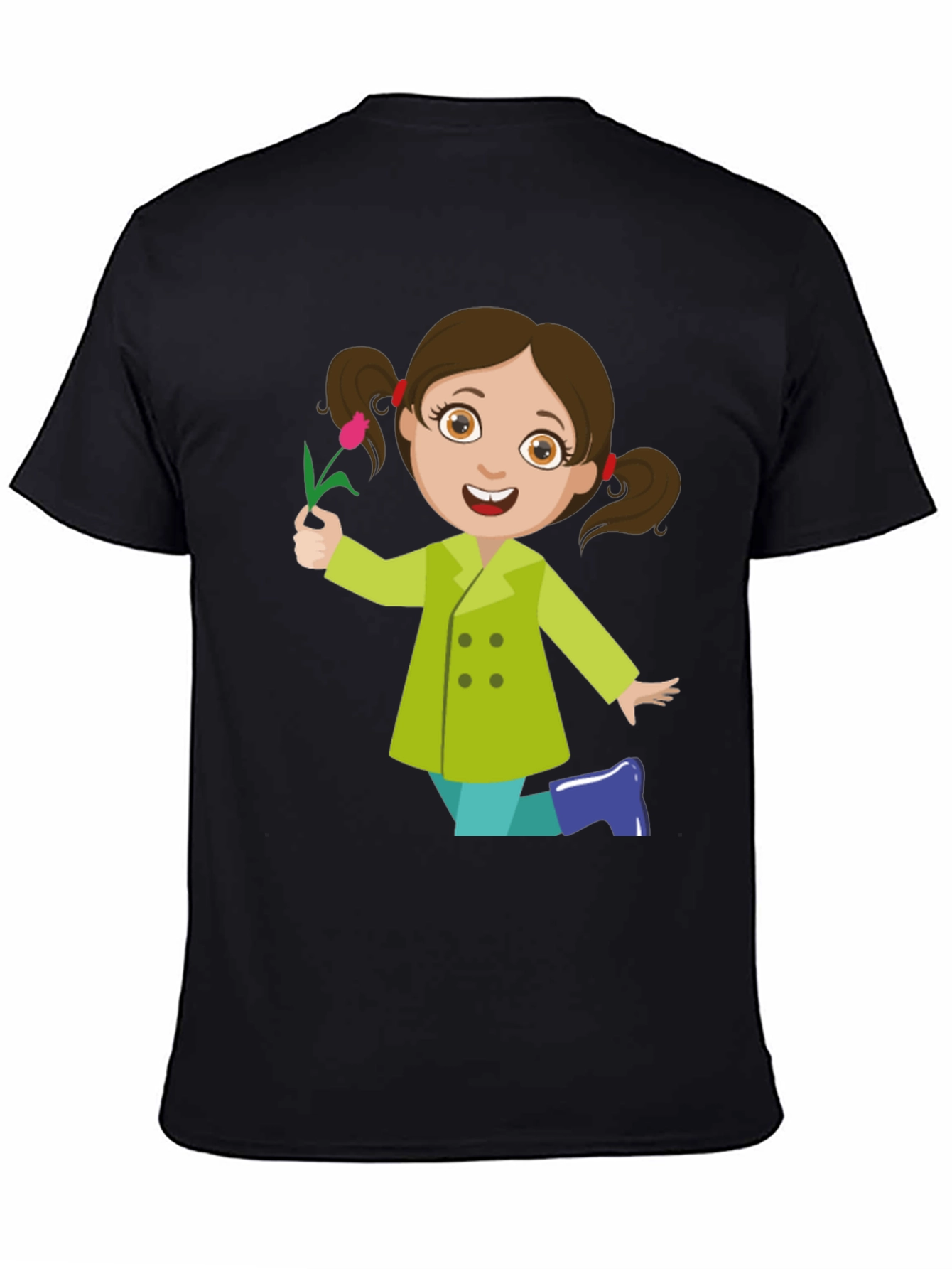 Cute Girl Graphic Tee - Black Cotton Blend Shirt