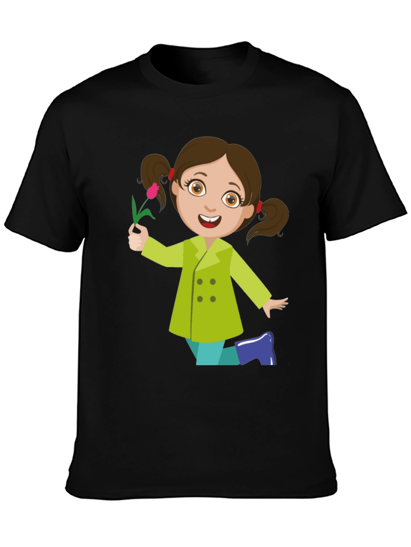 Cute Girl Graphic Tee - Black Cotton Blend Shirt