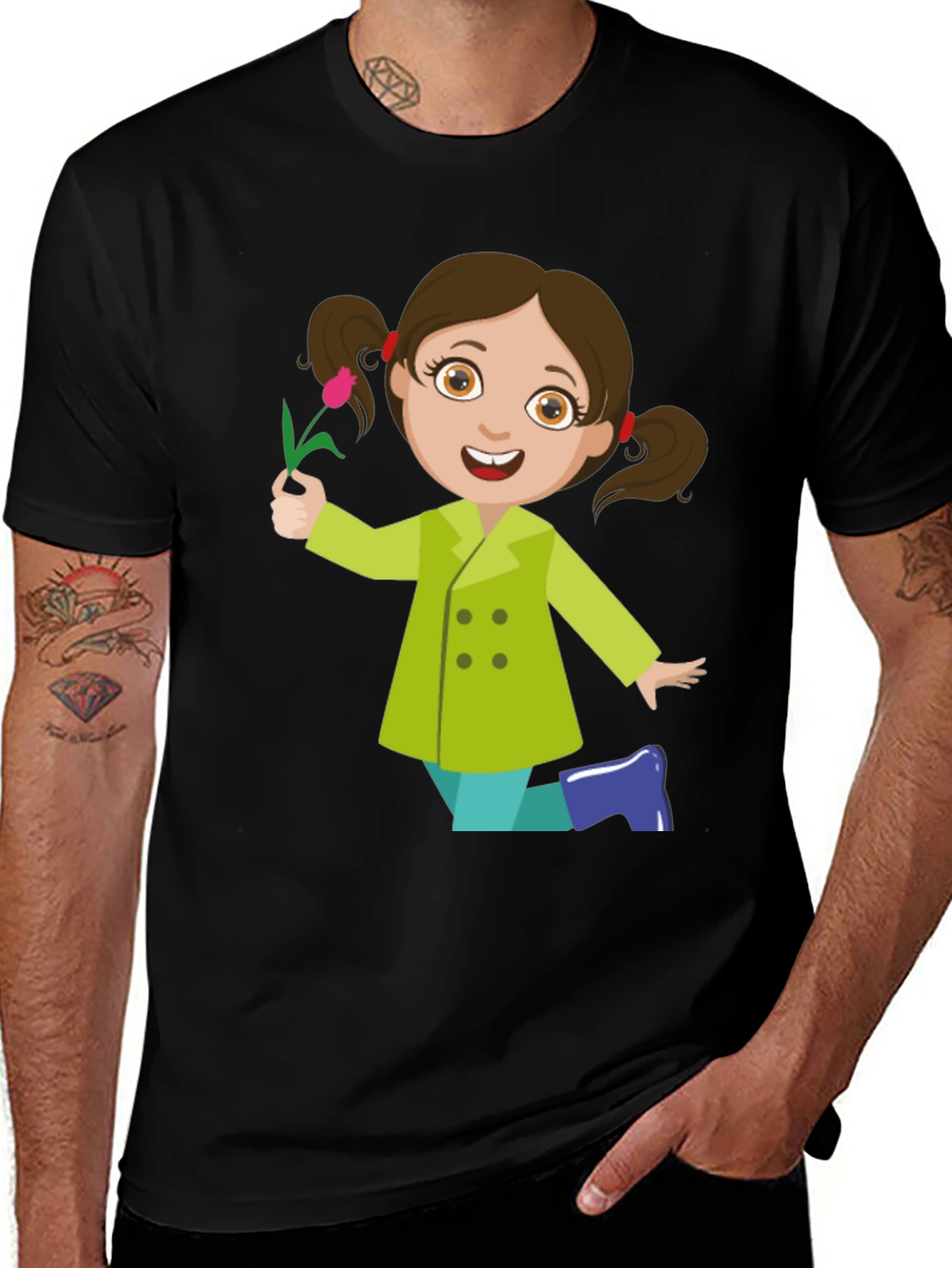 Cute Girl Graphic Tee - Black Cotton Blend Shirt