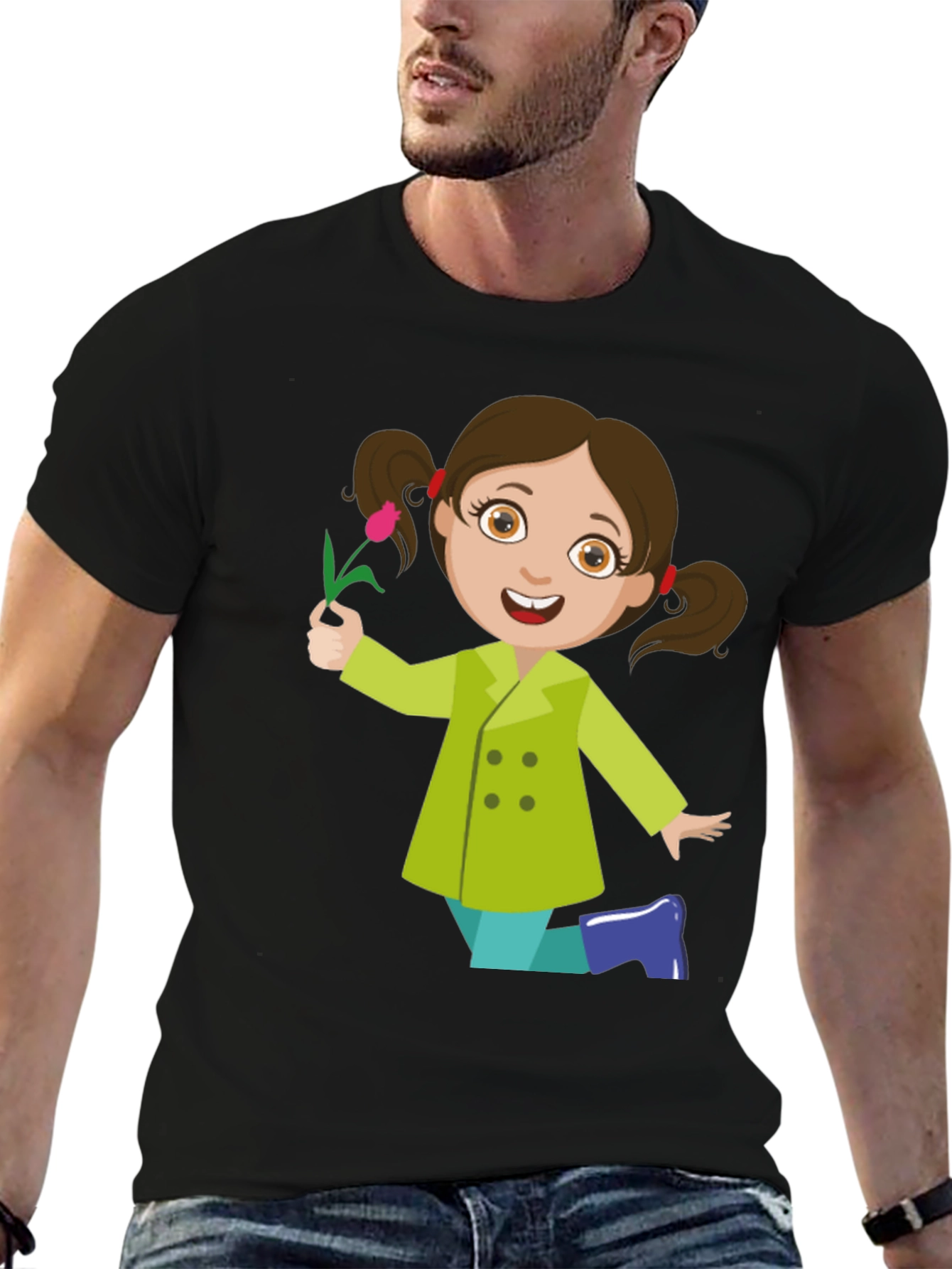 Cute Girl Graphic Tee - Black Cotton Blend Shirt