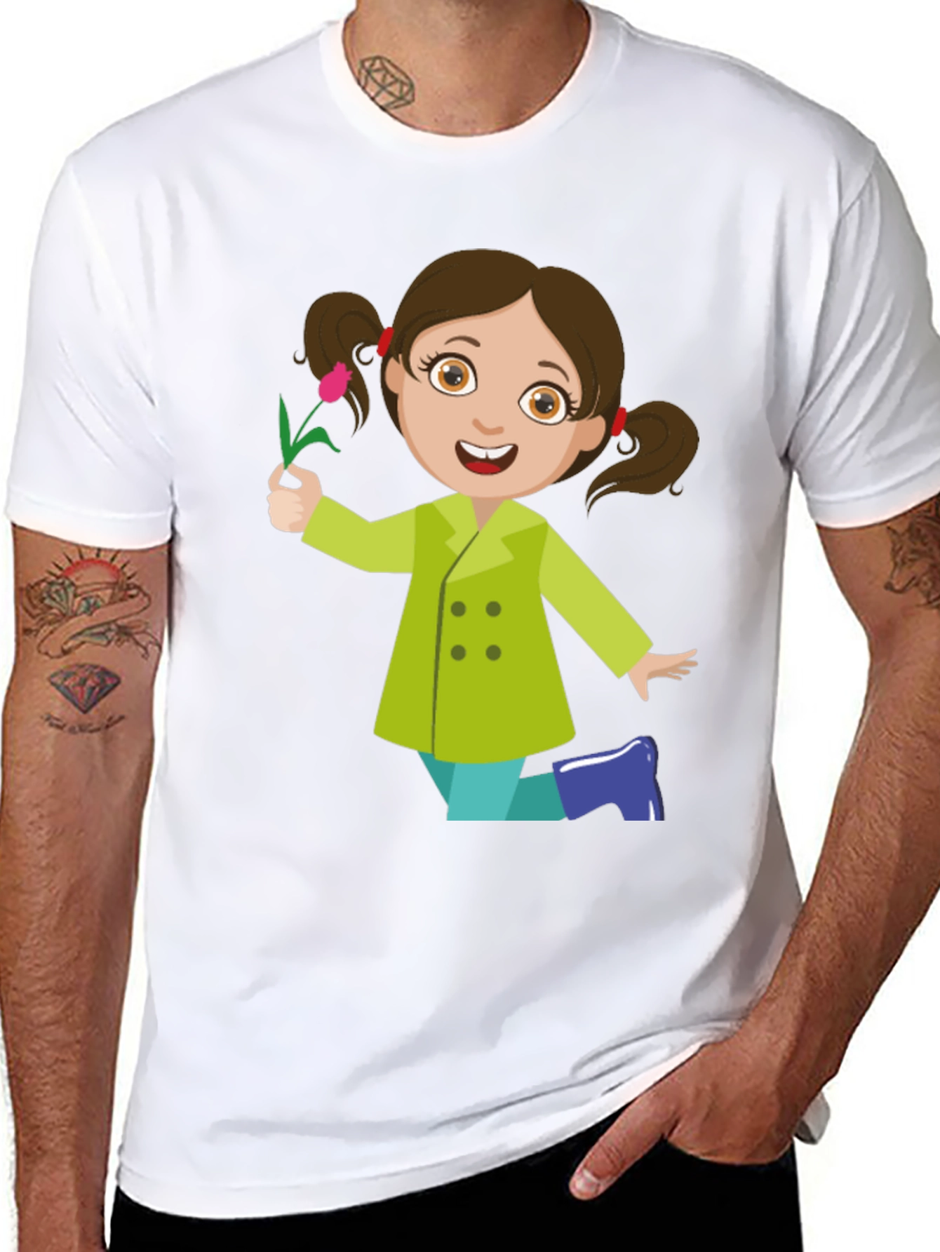 Cute Girl Graphic Tee - Black Cotton Blend Shirt