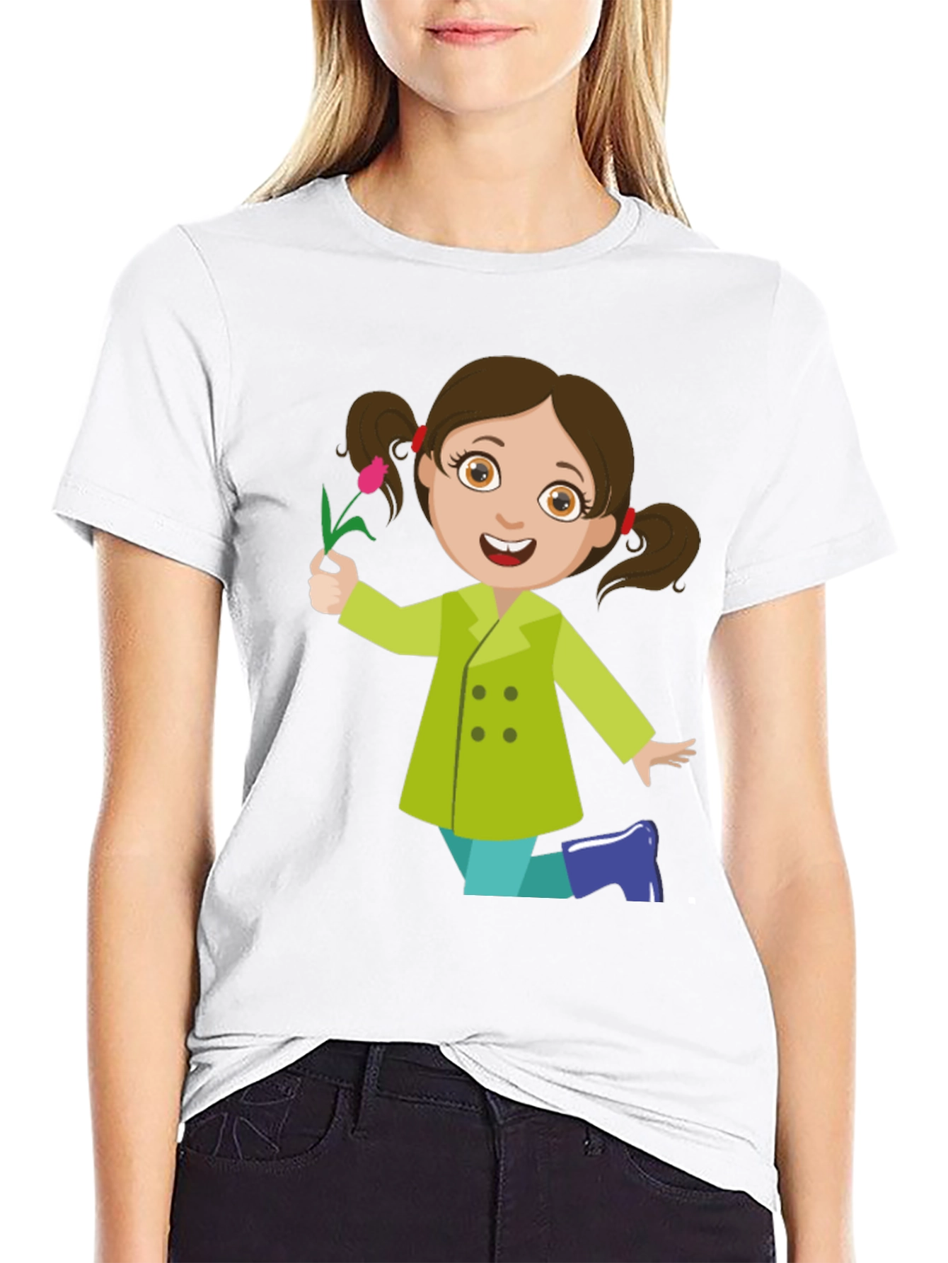 Cute Girl Graphic Tee - Black Cotton Blend Shirt