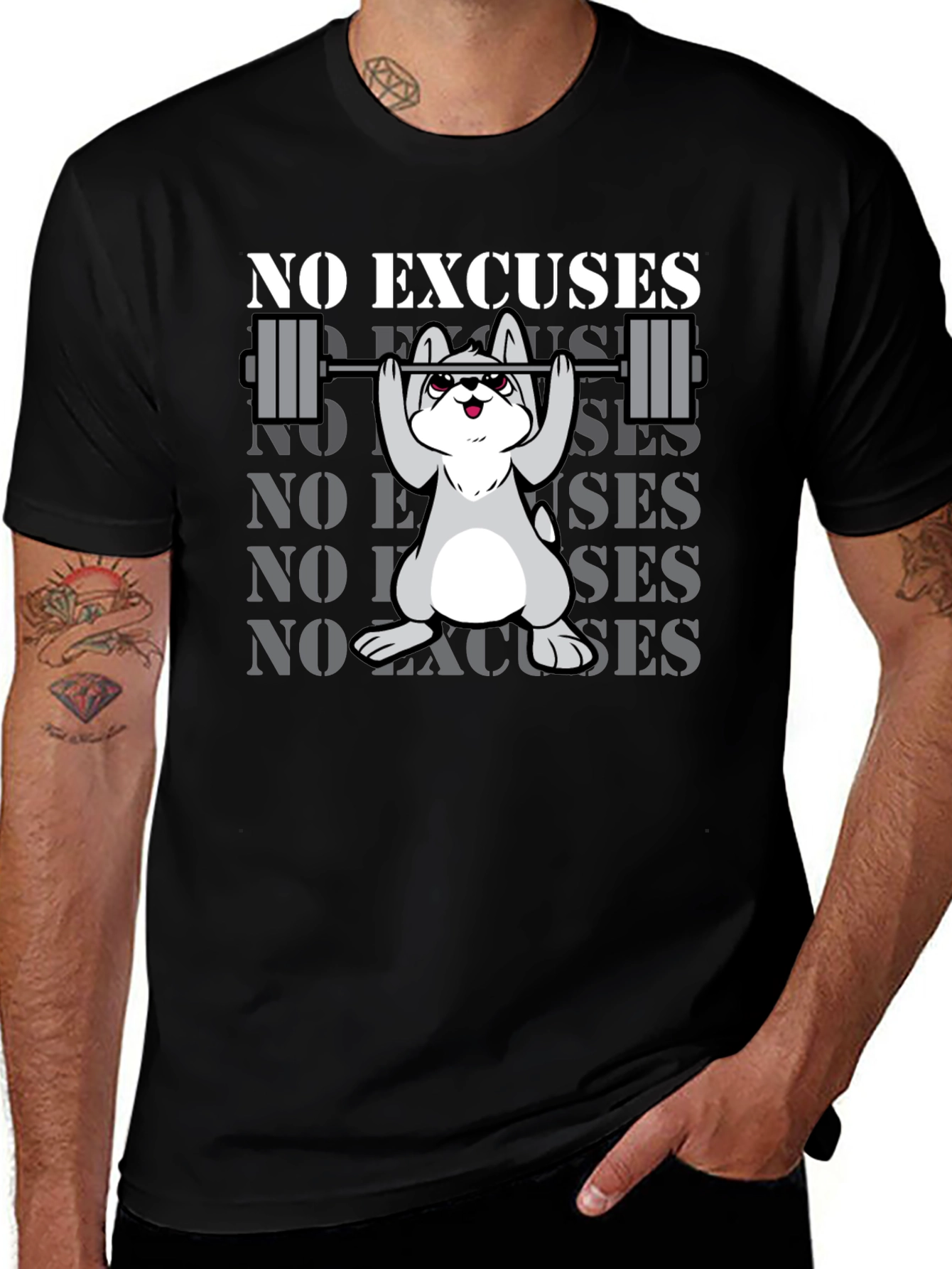 No Excuses Dog Gym T-Shirt - Black Cotton Blend