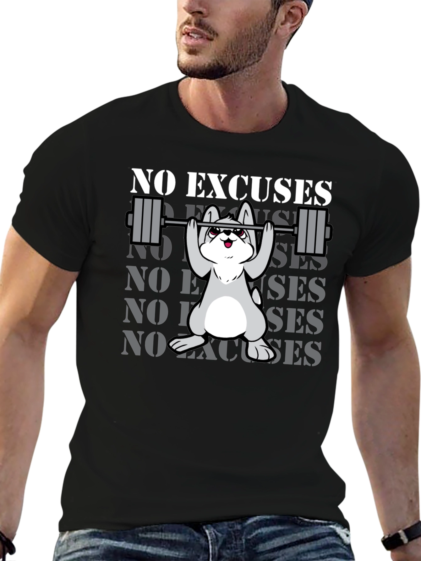 No Excuses Dog Gym T-Shirt - Black Cotton Blend