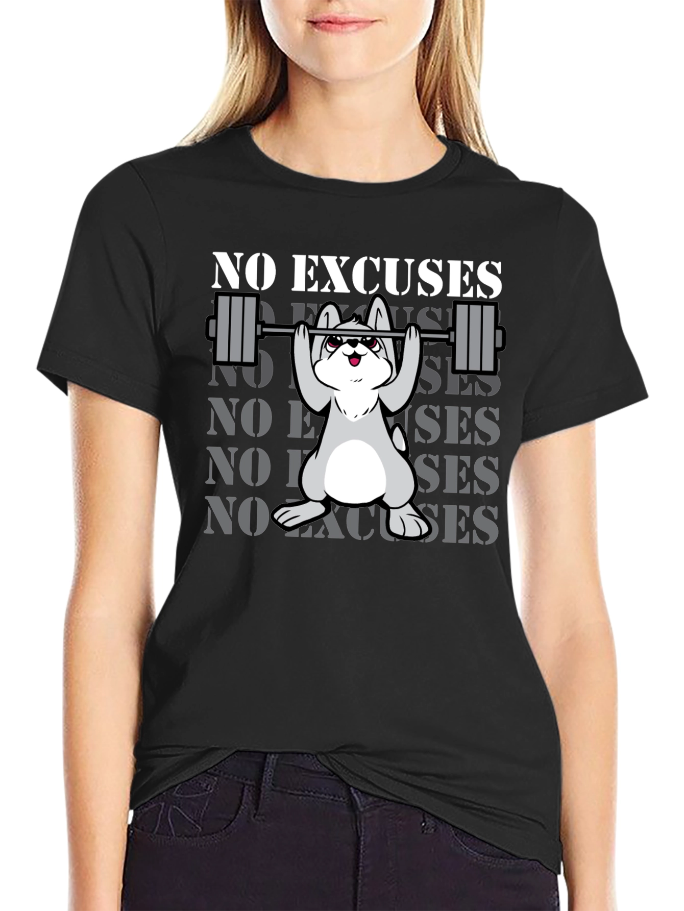 No Excuses Dog Gym T-Shirt - Black Cotton Blend