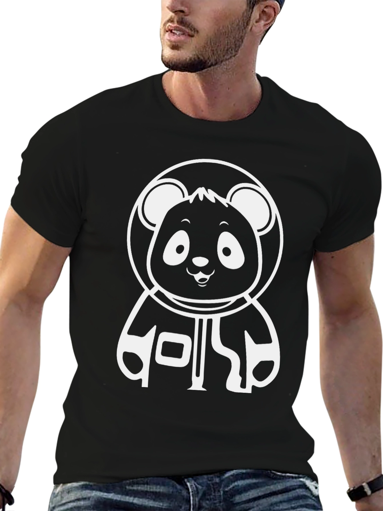 Panda Astronaut Graphic Tee - Black Cotton Blend