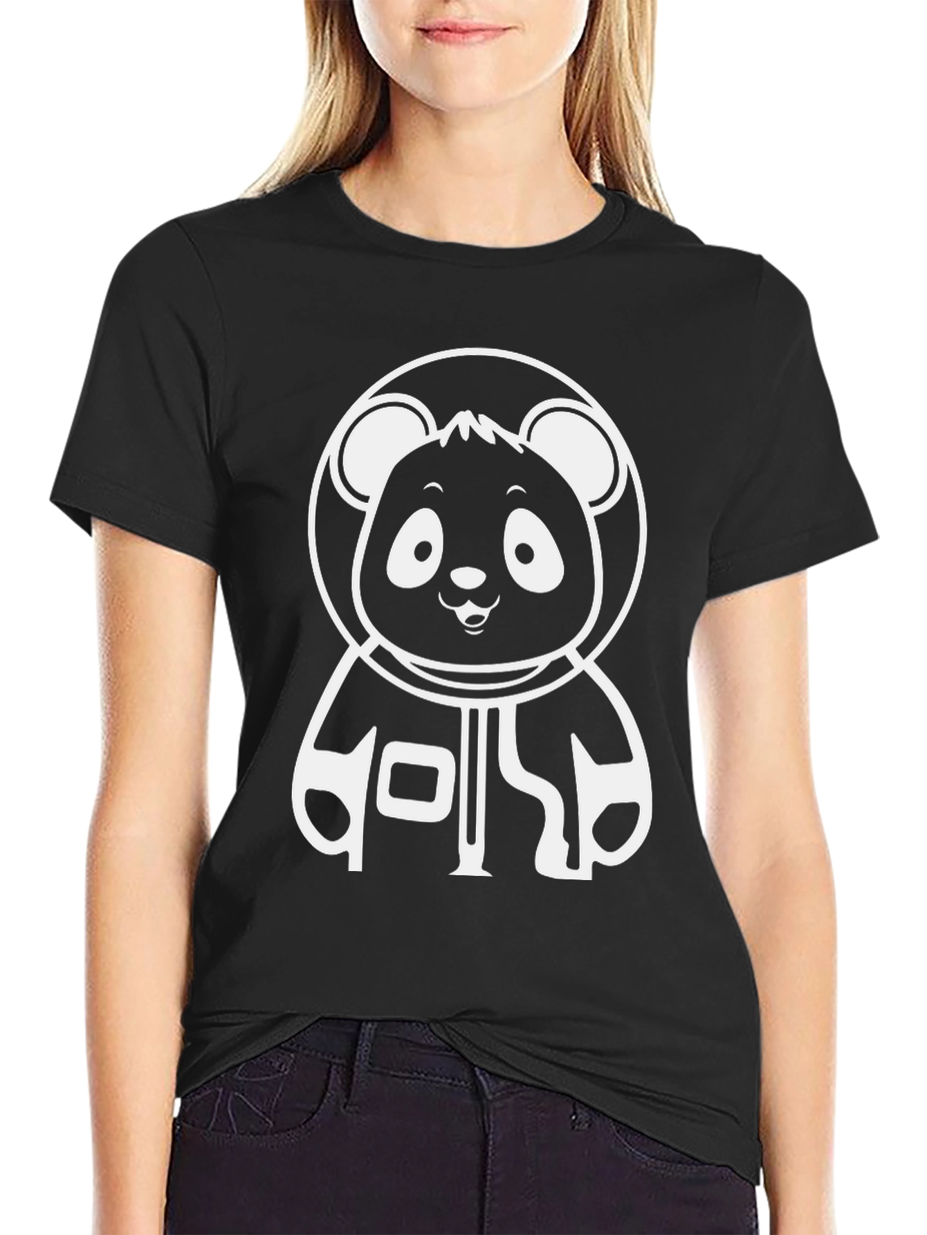 Panda Astronaut Graphic Tee - Black Cotton Blend
