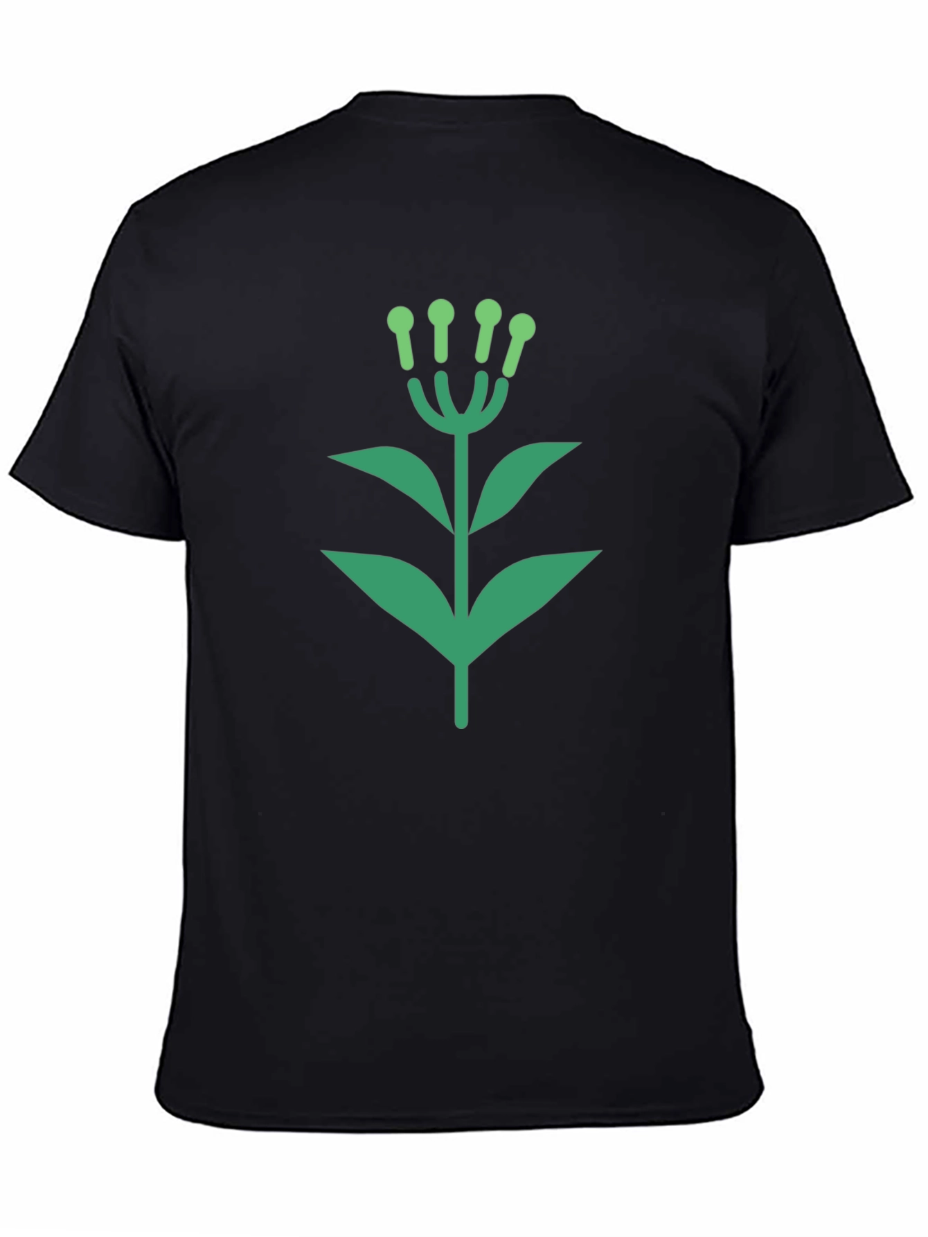 Green Floral Graphic Black T-Shirt
