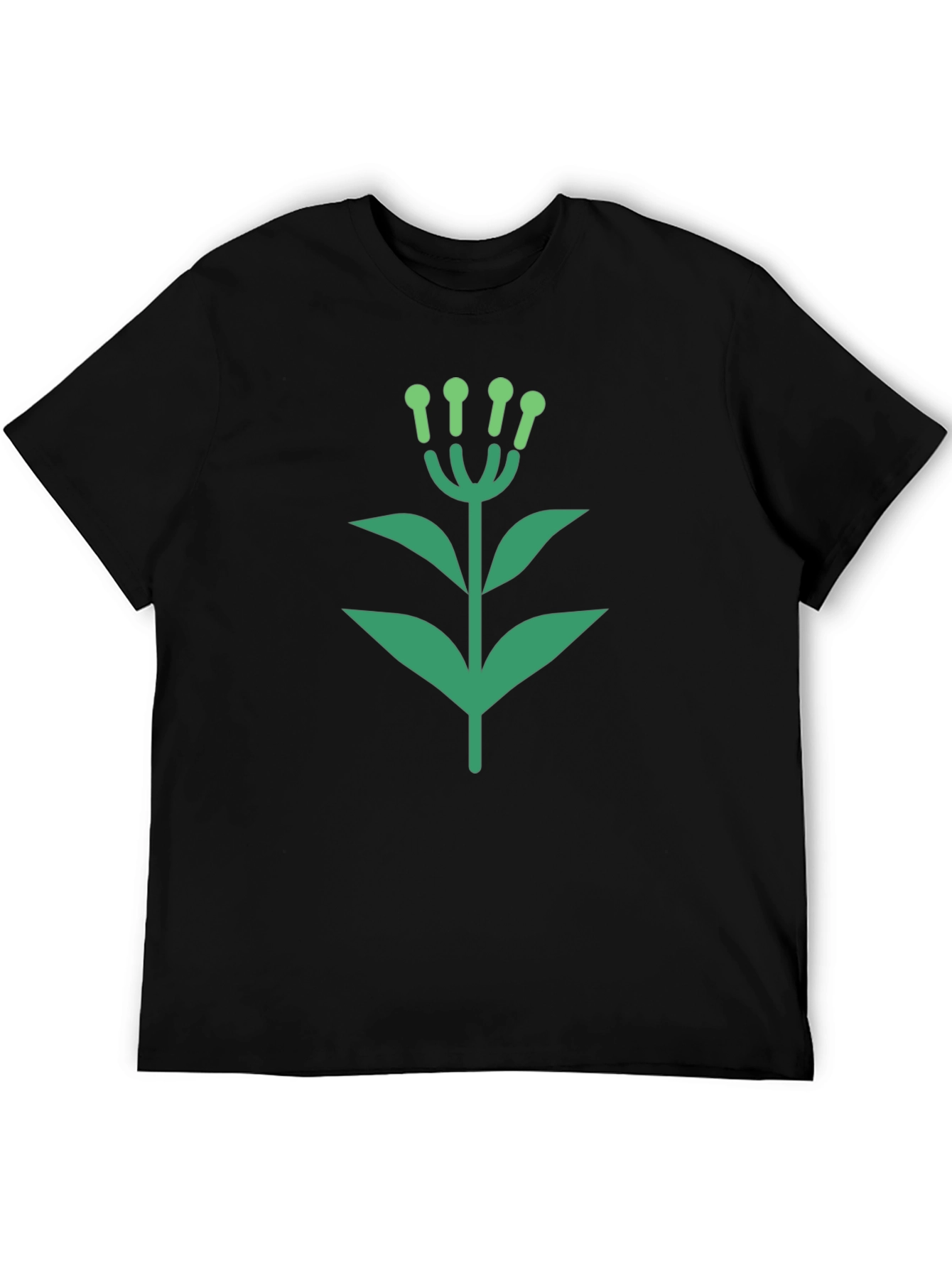Green Floral Graphic Black T-Shirt