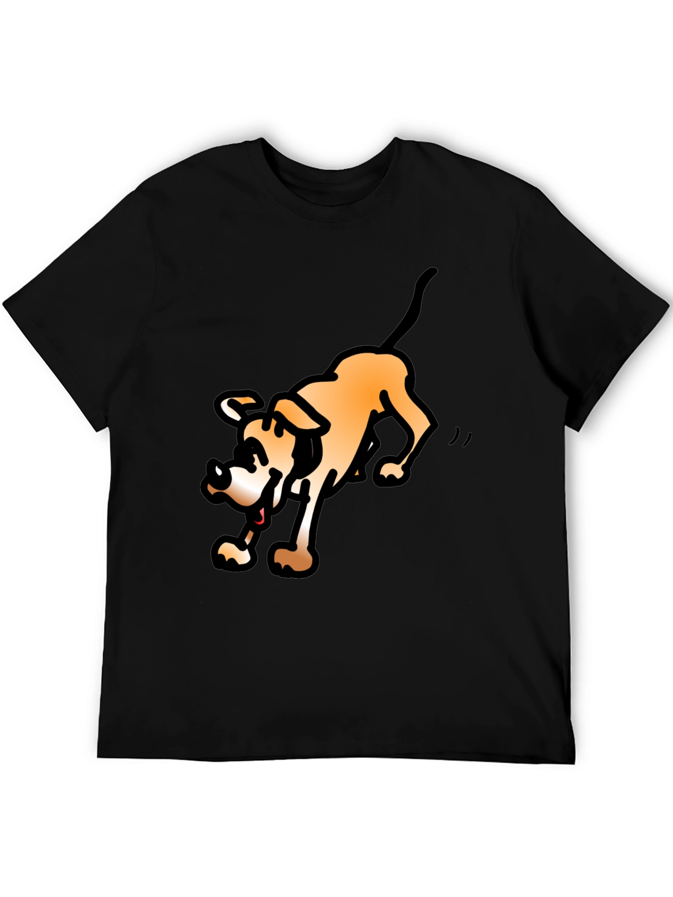 Cartoon Dog Graphic Tee - Black Cotton Blend