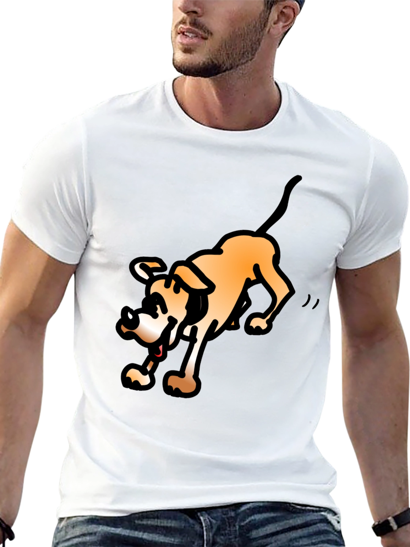 Cartoon Dog Graphic Tee - Black Cotton Blend