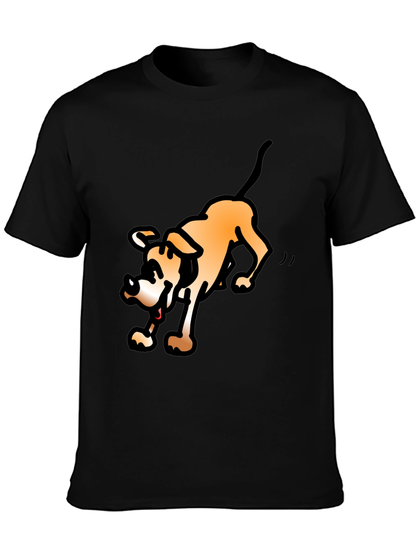 Cartoon Dog Graphic Tee - Black Cotton Blend