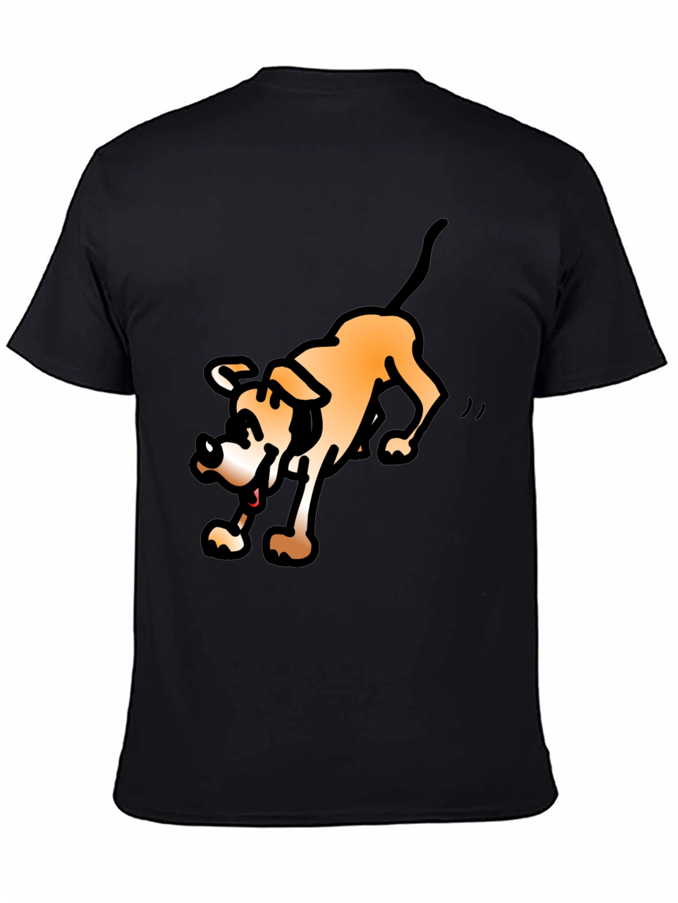 Cartoon Dog Graphic Tee - Black Cotton Blend