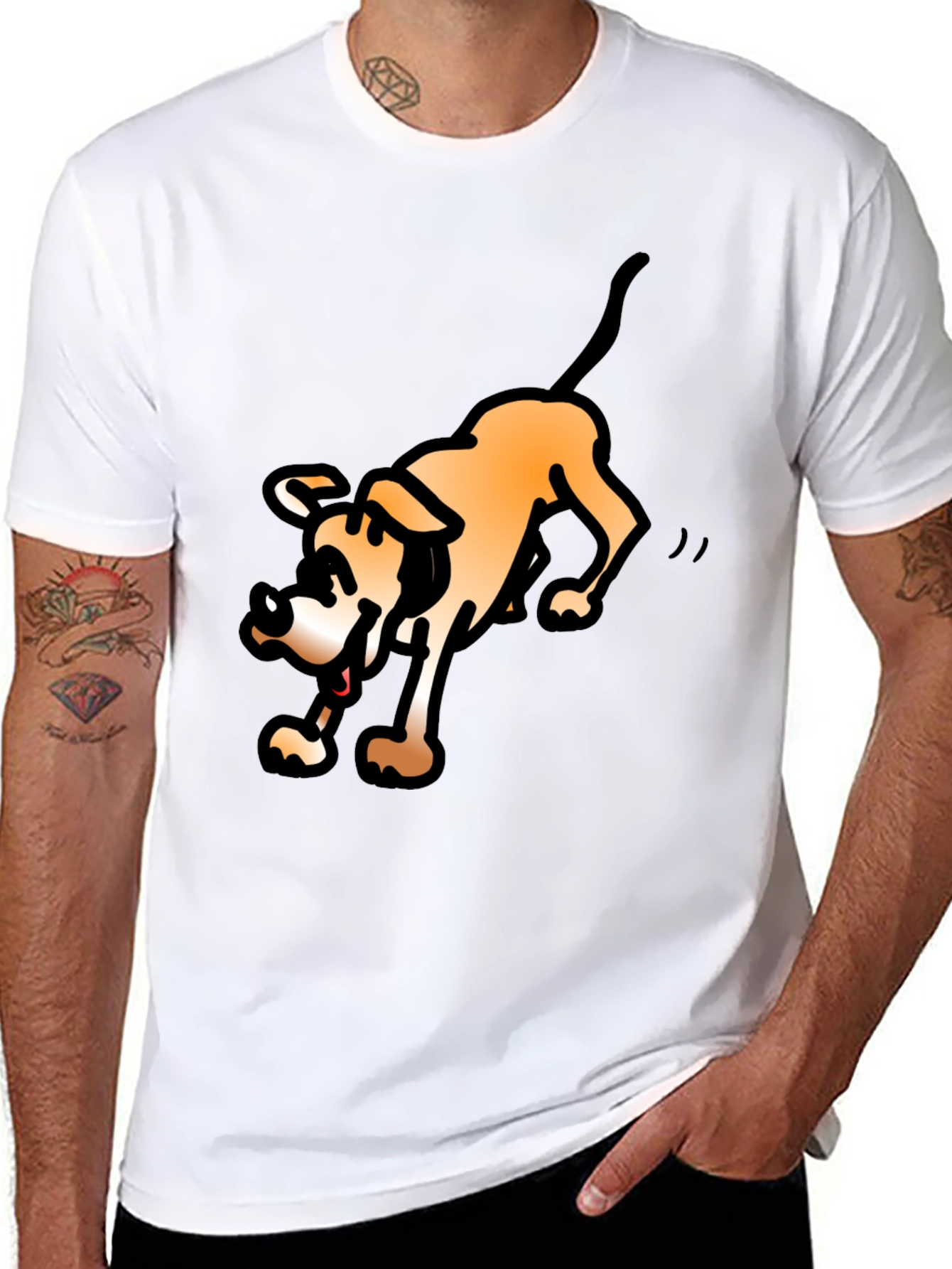 Cartoon Dog Graphic Tee - Black Cotton Blend