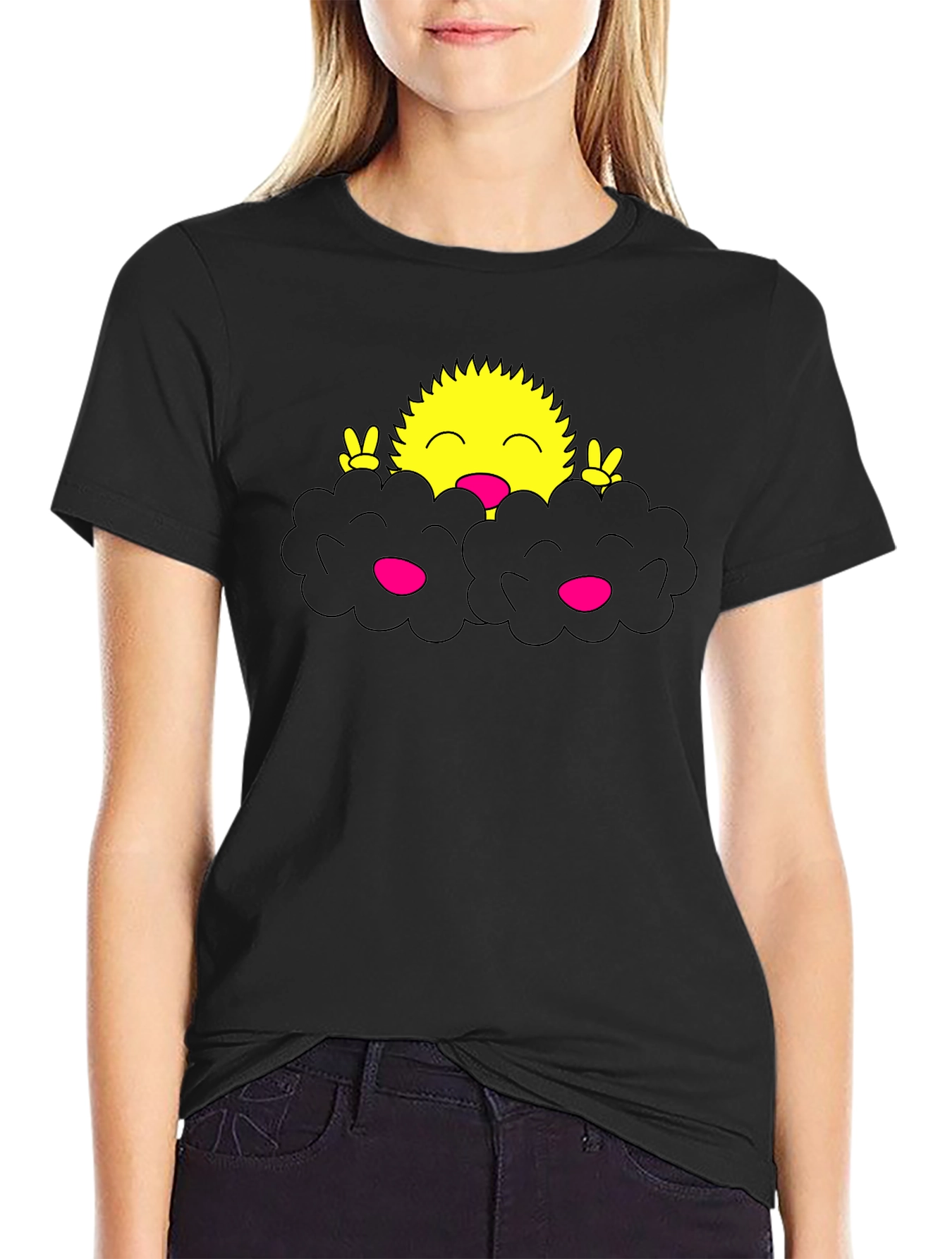Smiling Sun Peeking From Clouds T-Shirt
