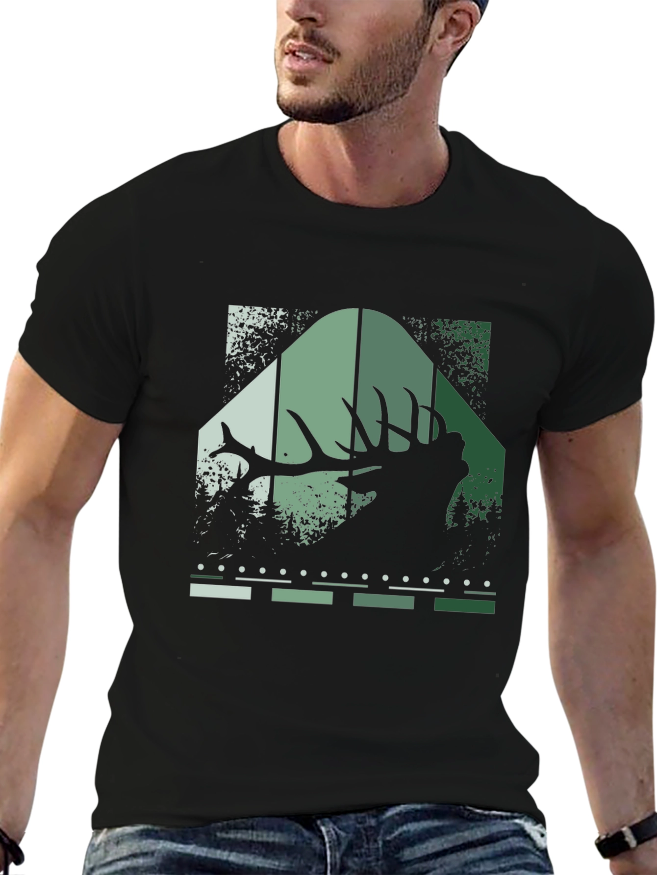 Elk Silhouette Graphic Print Tee - Nature Inspired Style
