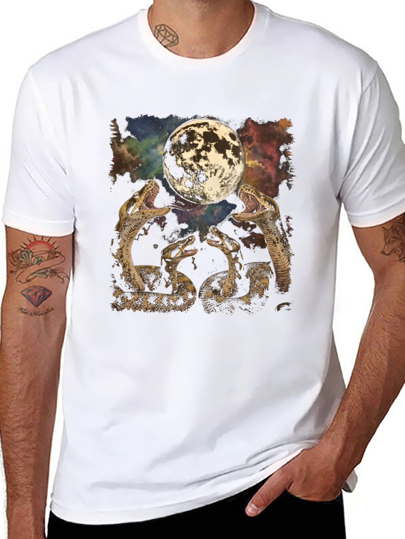 Snakes & Moon Graphic Tee - Mens Black T-Shirt
