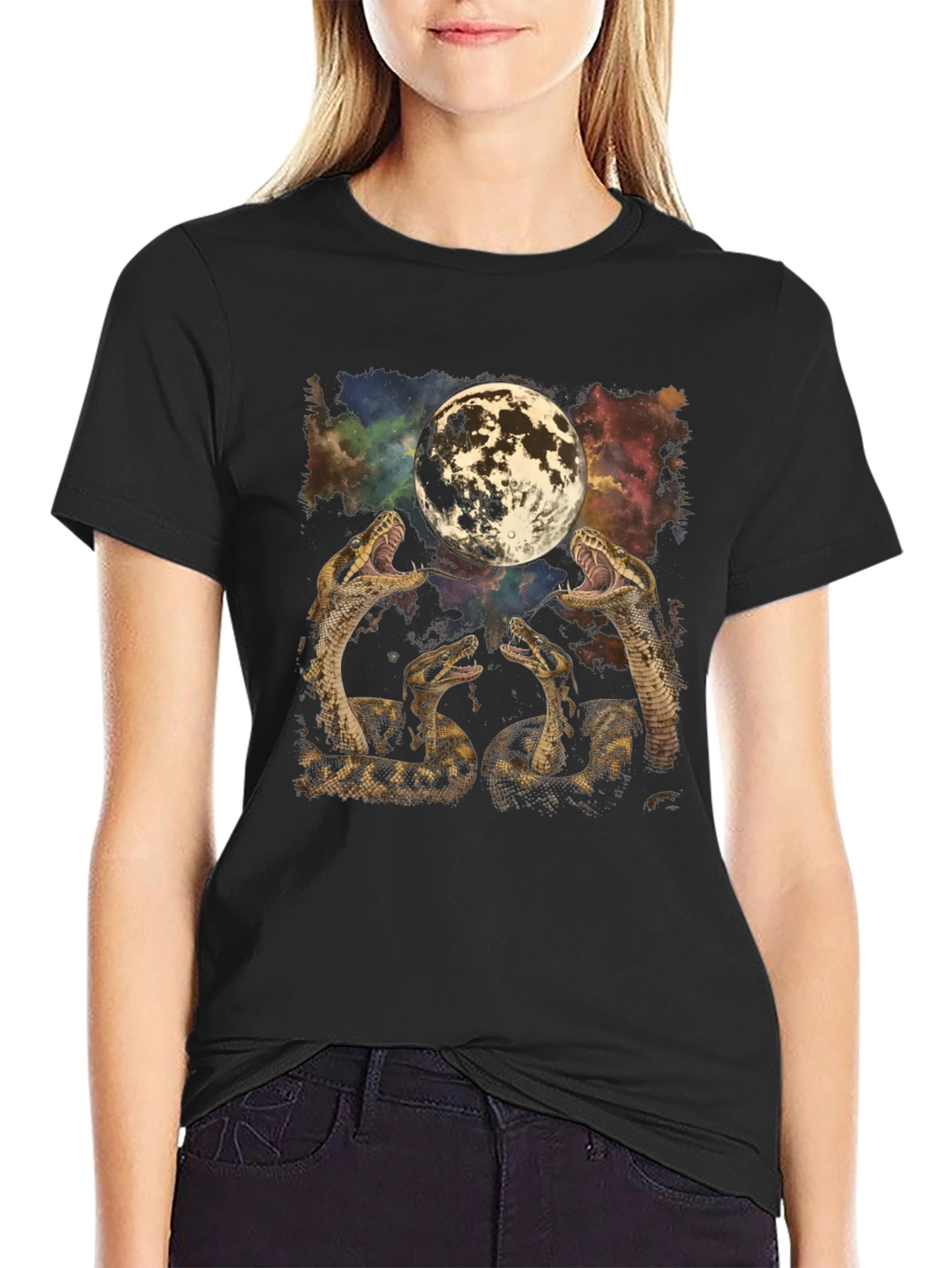 Snakes & Moon Graphic Tee - Mens Black T-Shirt