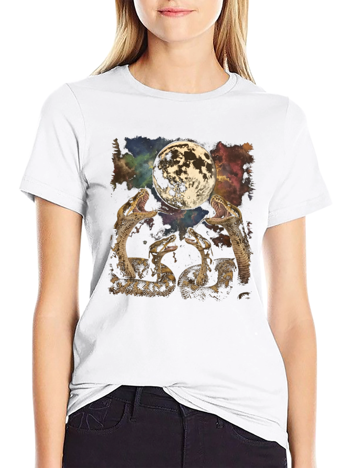 Snakes & Moon Graphic Tee - Mens Black T-Shirt