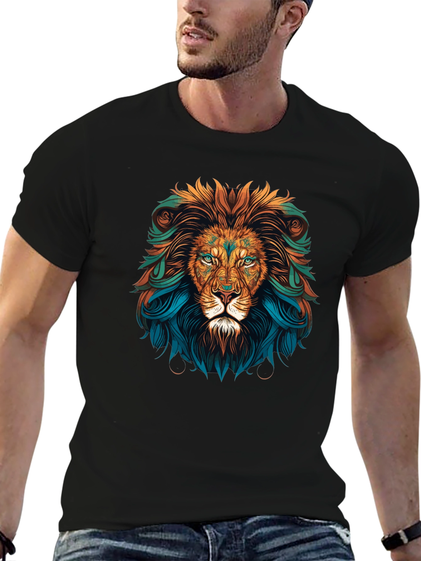 Lion Head Graphic Tee - Bold Artistic Design