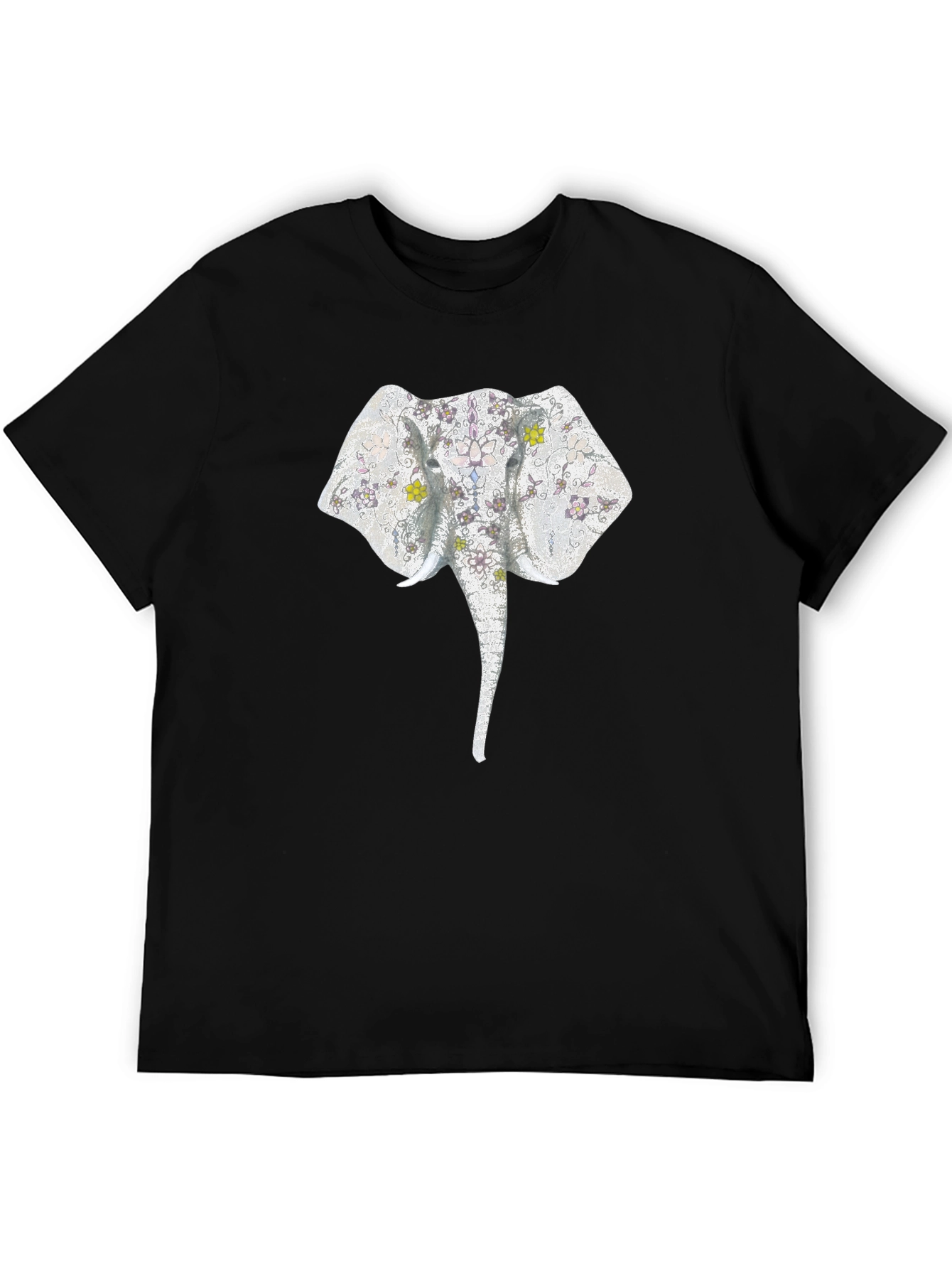 Elephant Floral Print Black T-Shirt