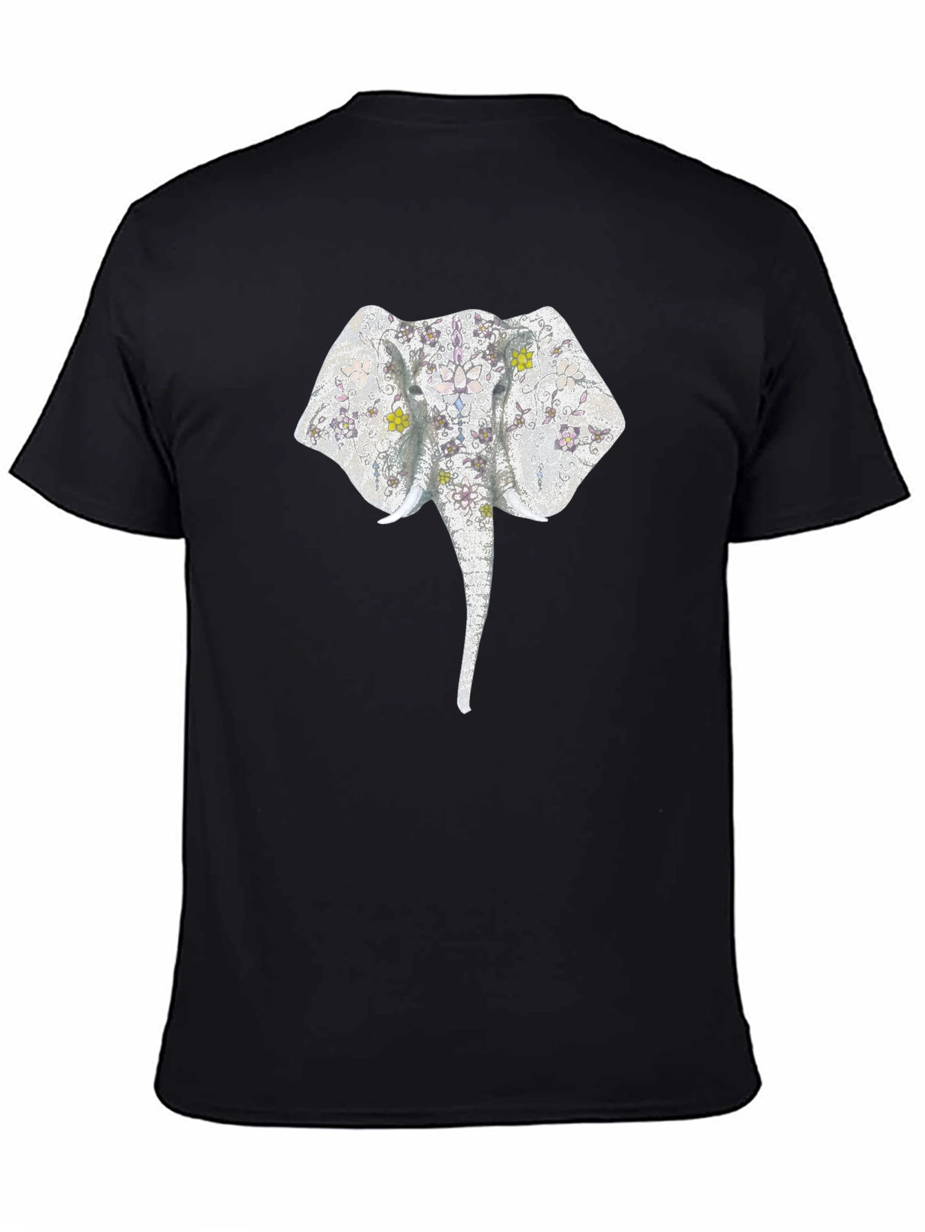 Elephant Floral Print Black T-Shirt