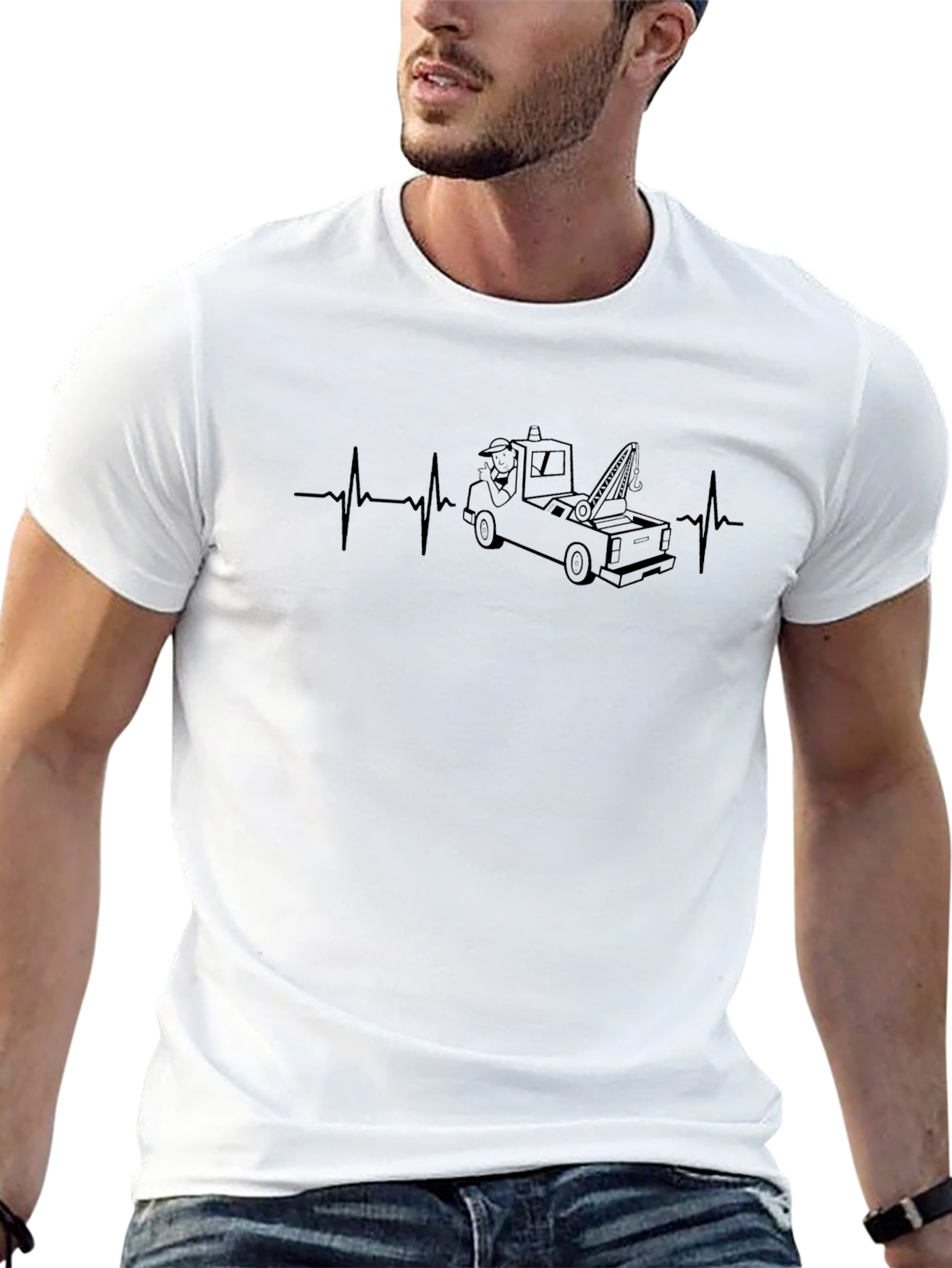 Tow Truck Heartbeat Black T-Shirt