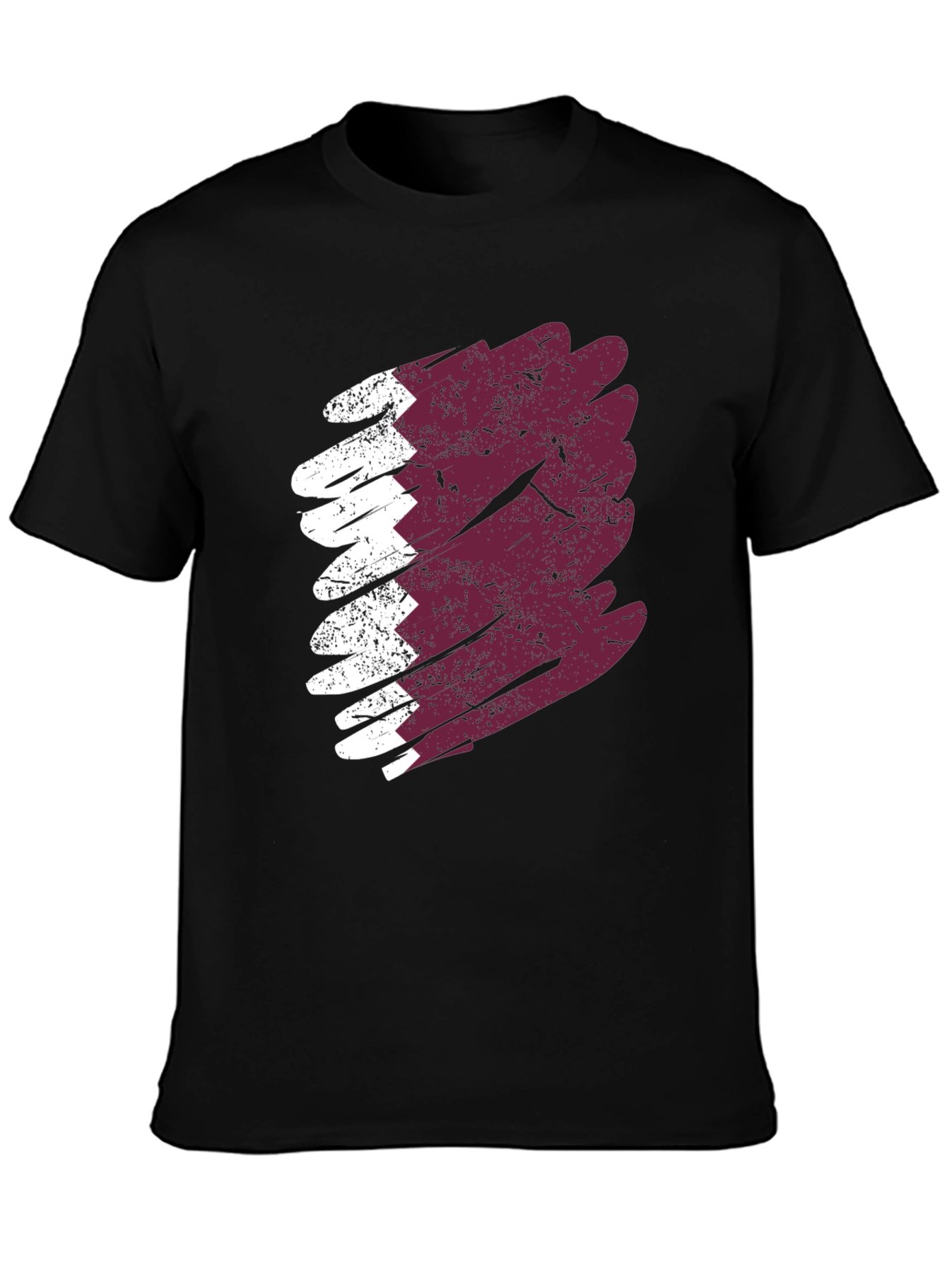 Qatar Flag Brush Stroke T-Shirt - Mens Black Tee