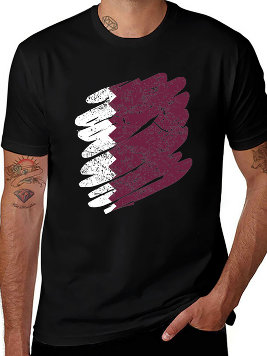 Qatar Flag Brush Stroke T-Shirt - Mens Black Tee