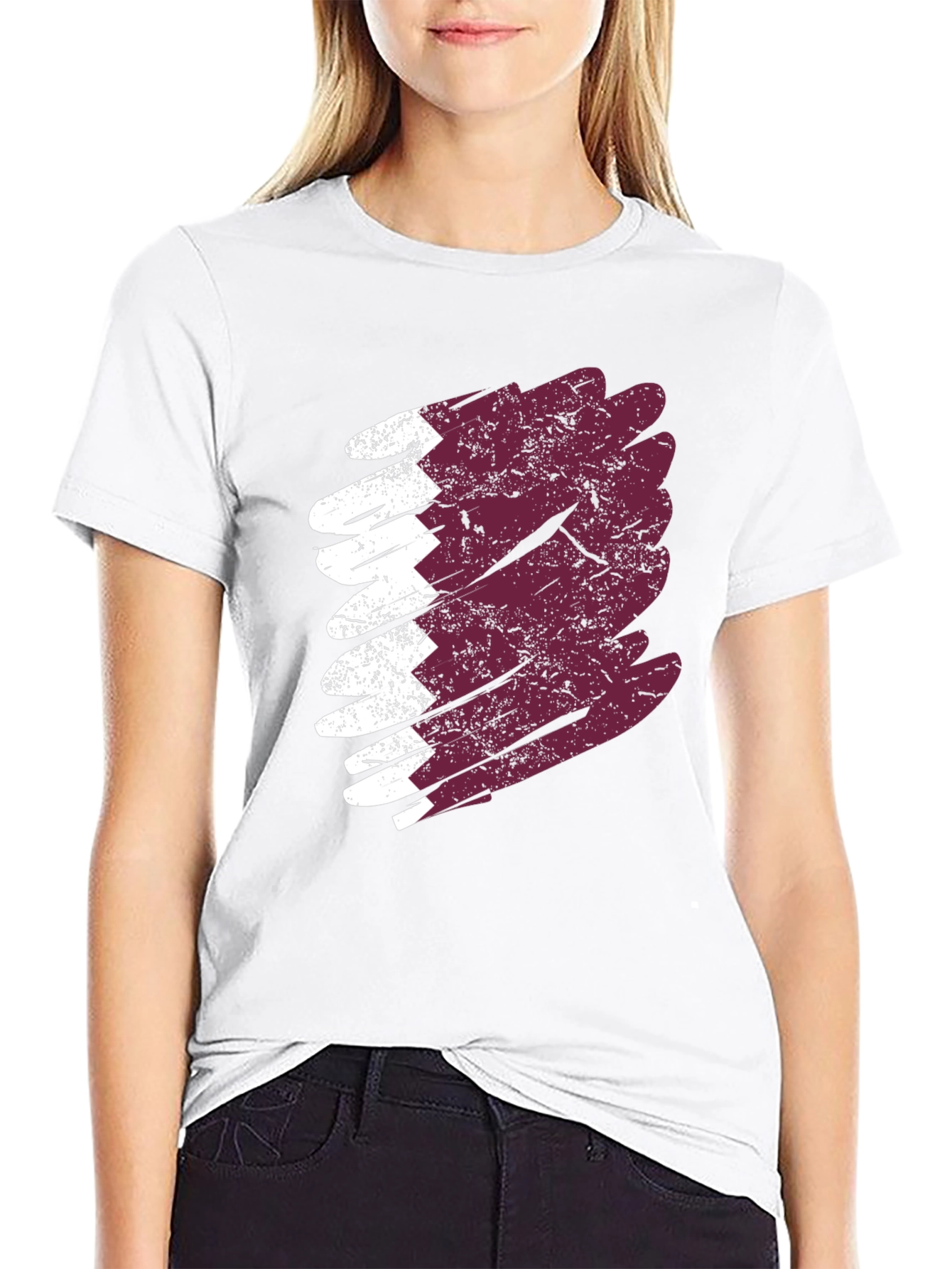 Qatar Flag Brush Stroke T-Shirt - Mens Black Tee