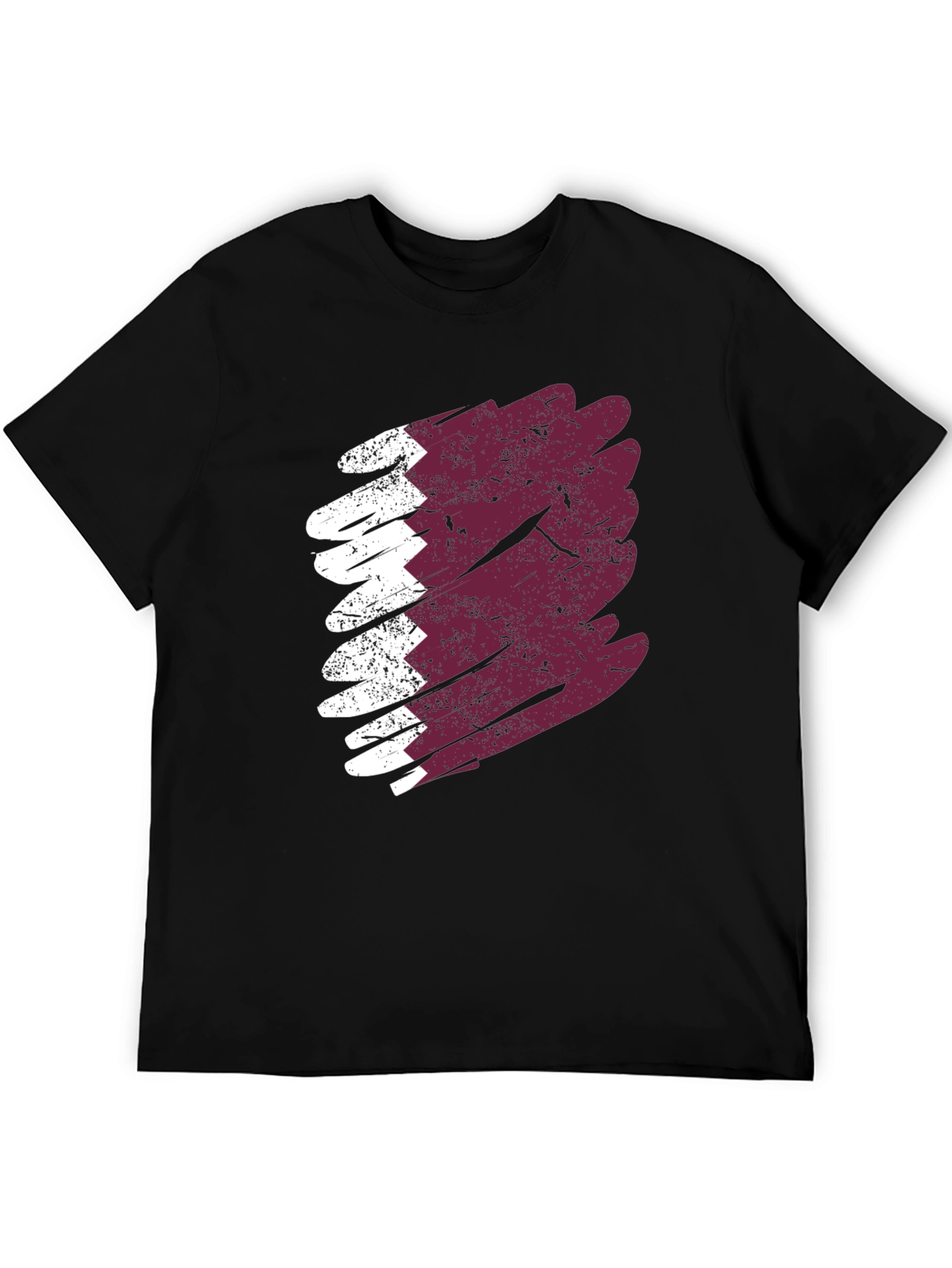 Qatar Flag Brush Stroke T-Shirt - Mens Black Tee