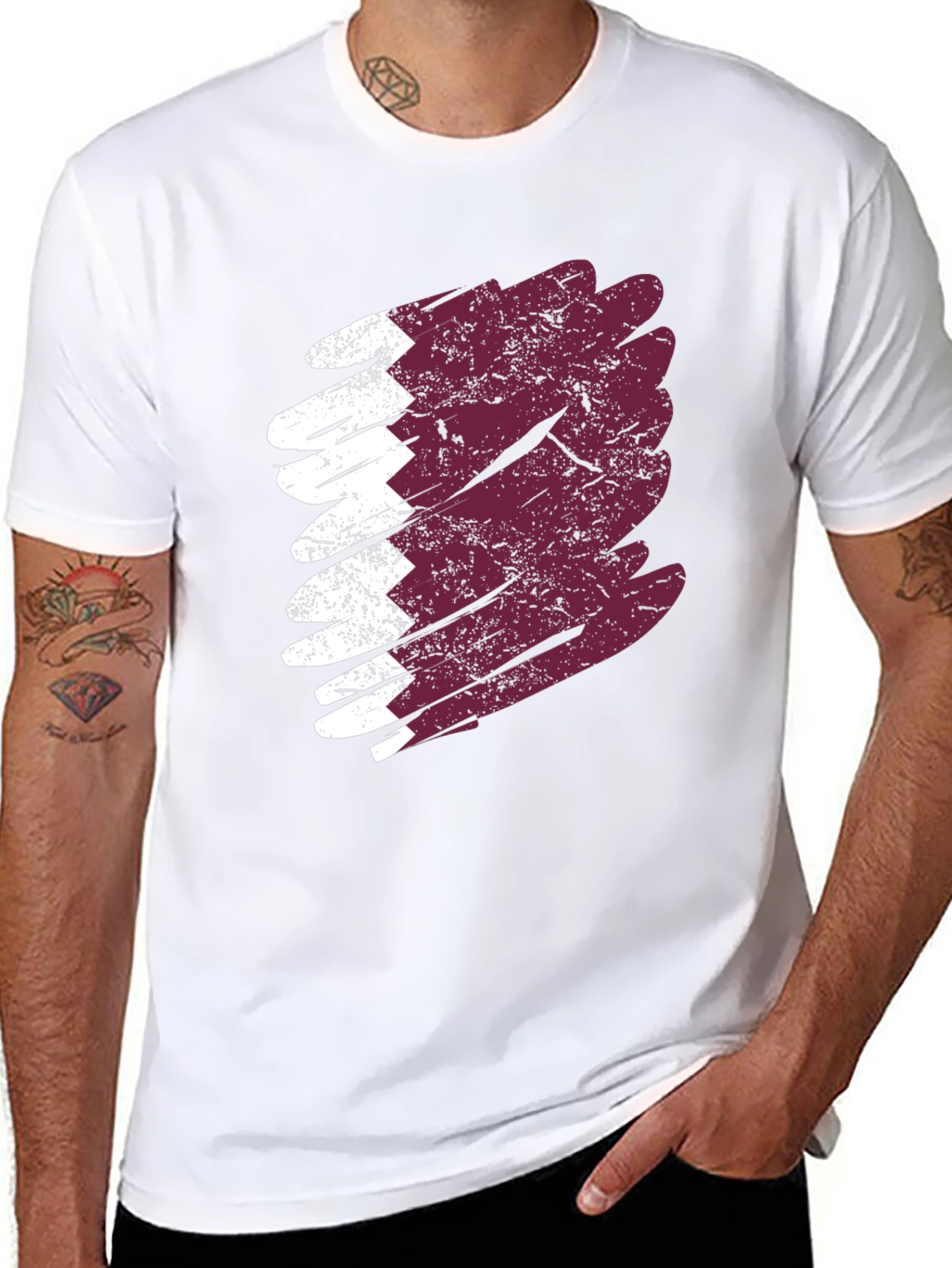 Qatar Flag Brush Stroke T-Shirt - Mens Black Tee