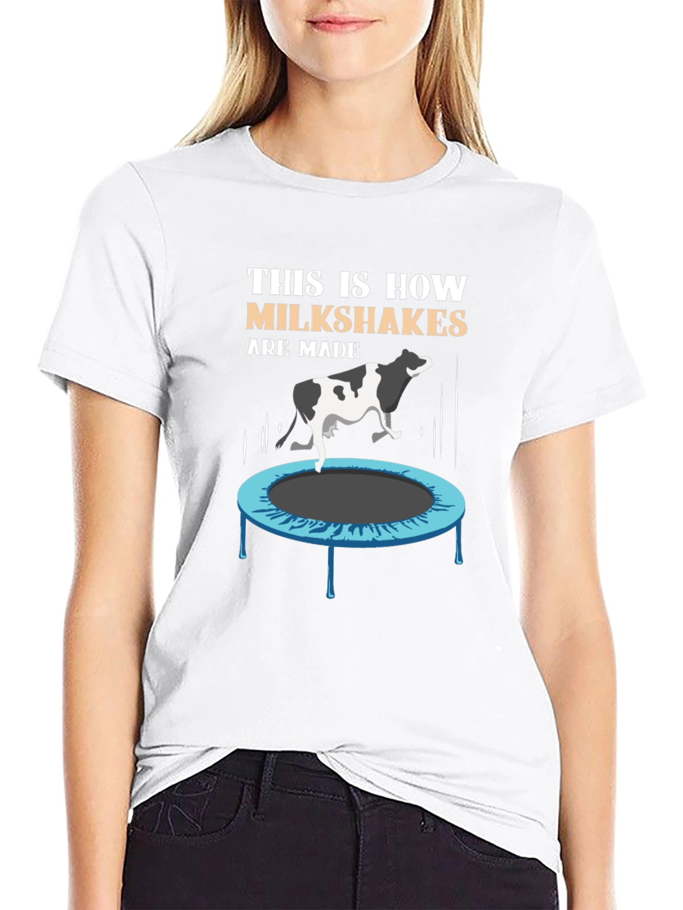 Funny Milkshake T-Shirt - Cow on Trampoline