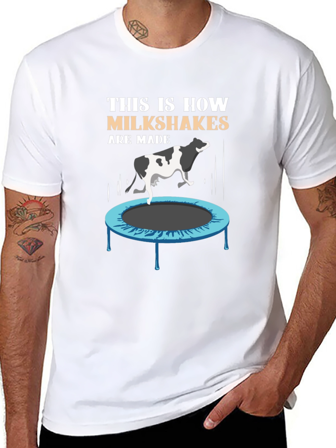 Funny Milkshake T-Shirt - Cow on Trampoline