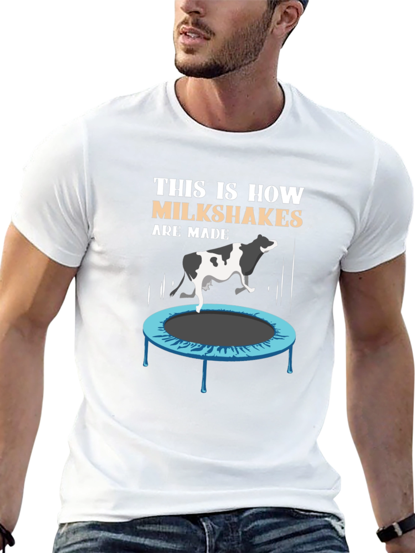 Funny Milkshake T-Shirt - Cow on Trampoline