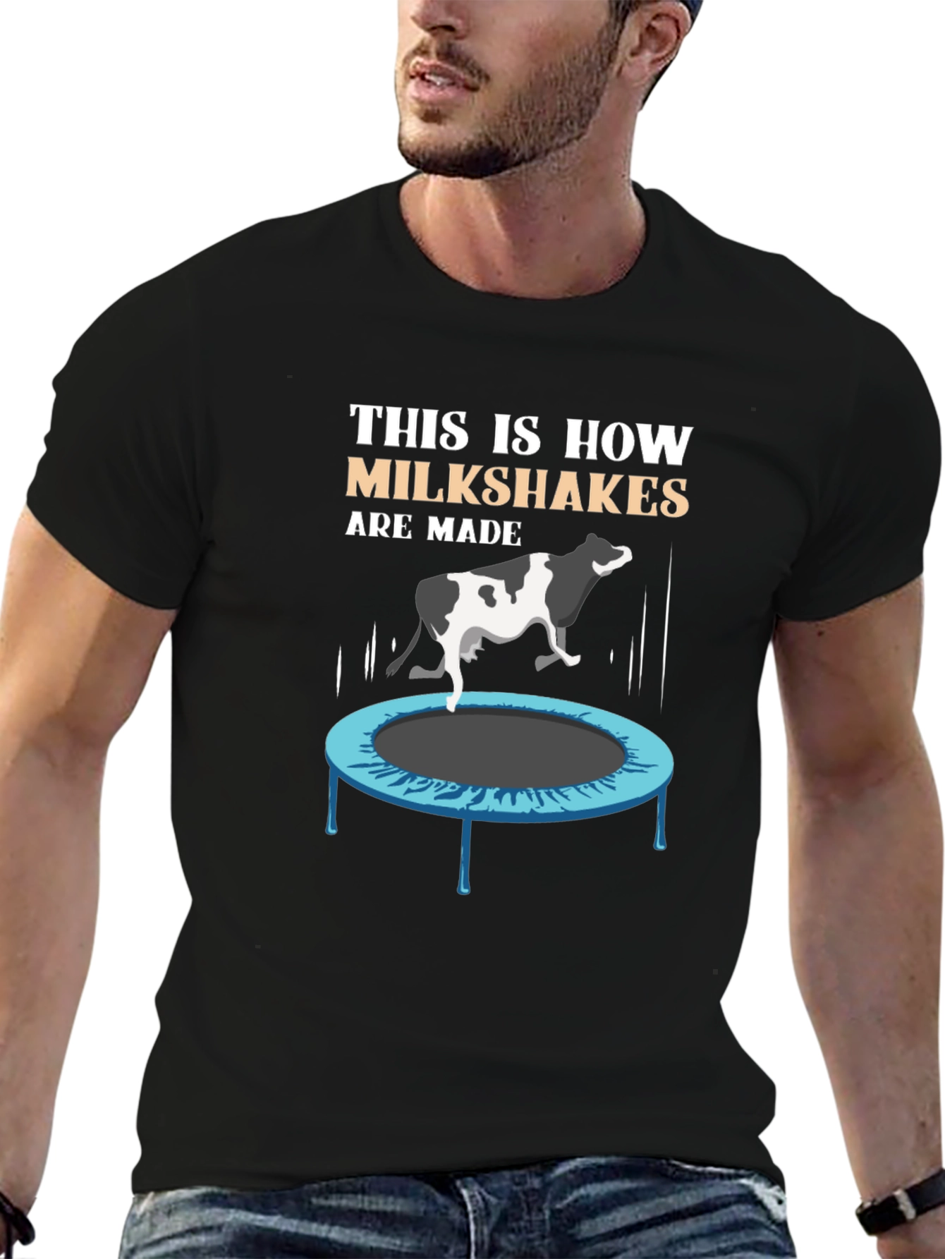 Funny Milkshake T-Shirt - Cow on Trampoline