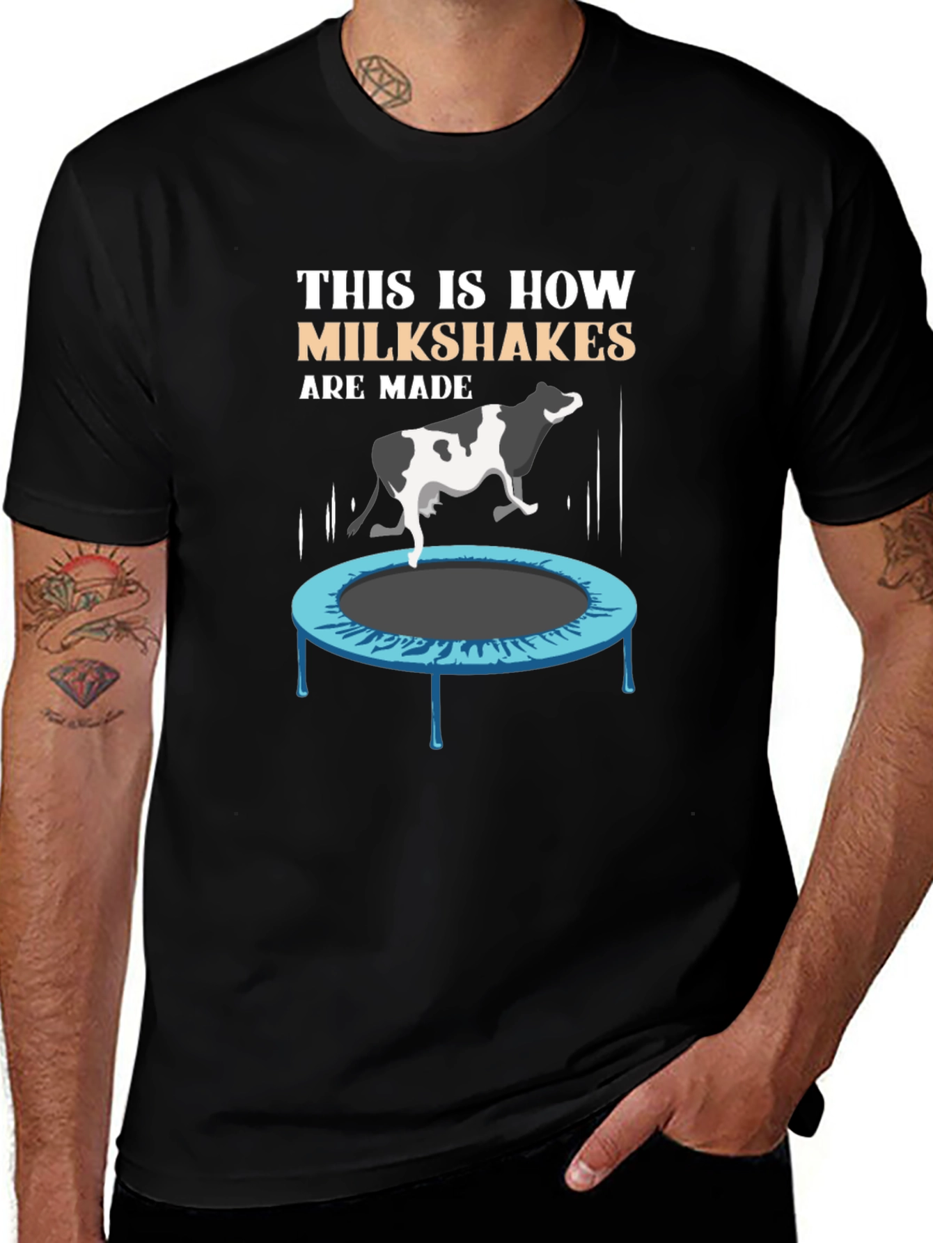 Funny Milkshake T-Shirt - Cow on Trampoline