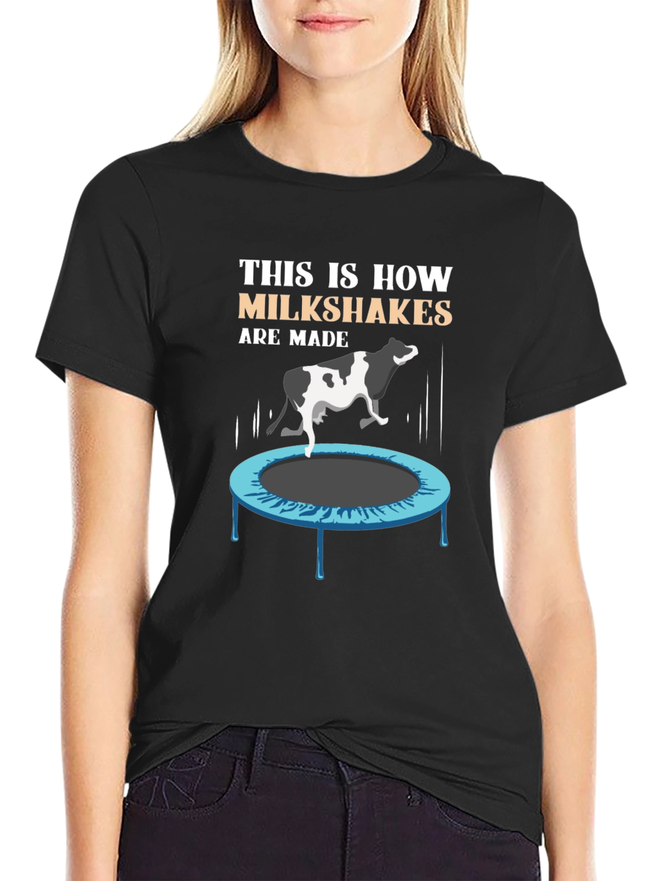 Funny Milkshake T-Shirt - Cow on Trampoline