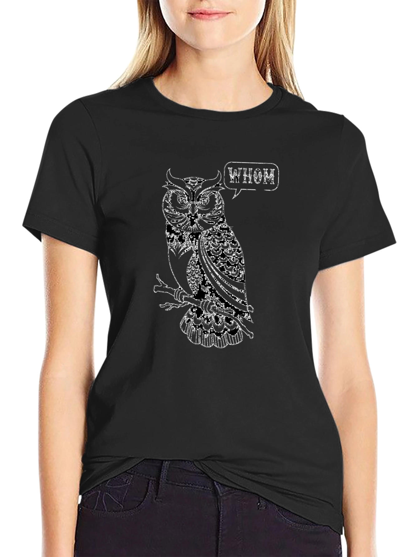 Owl Whom T-Shirt - Black Cotton Tee