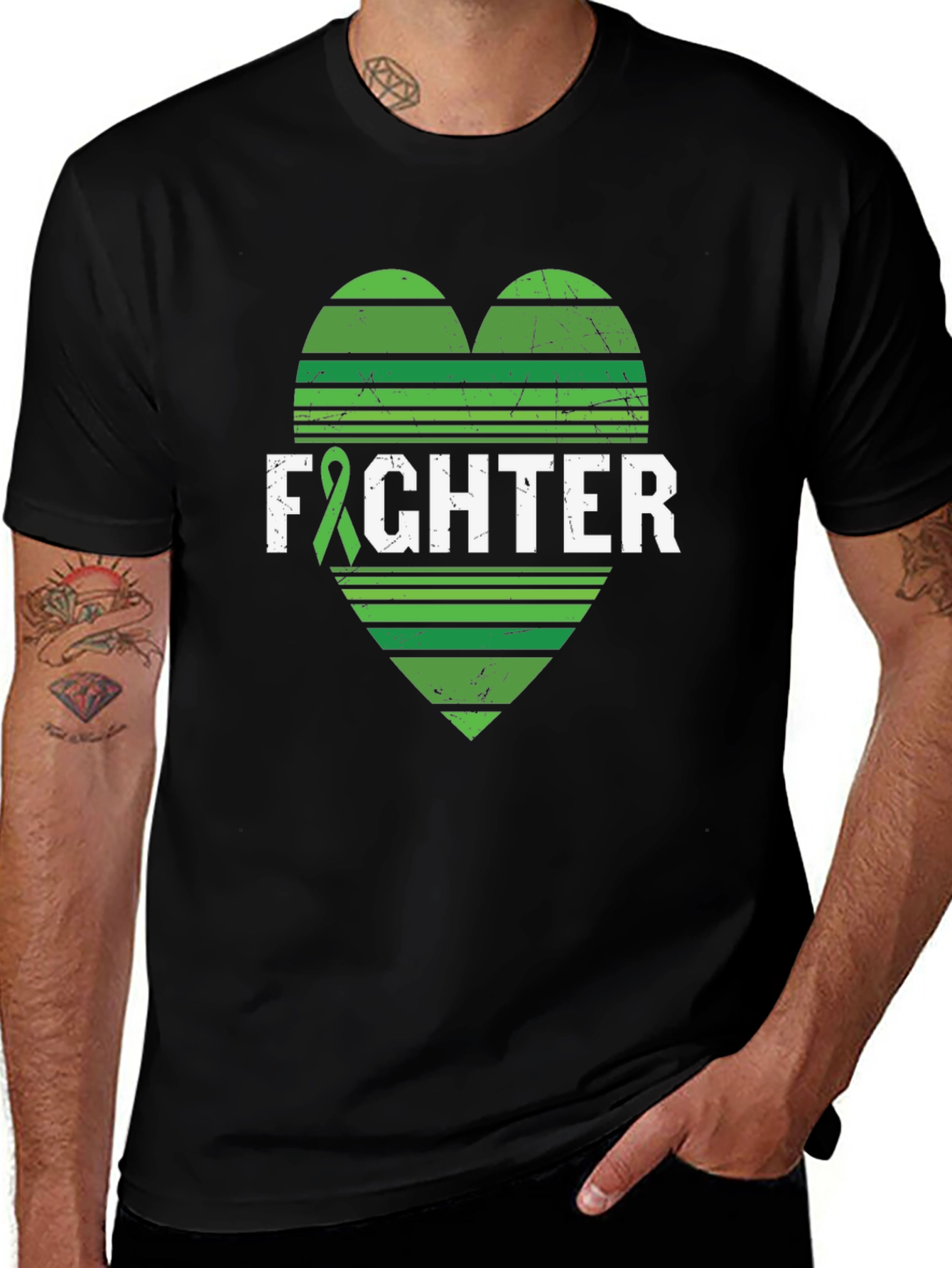 Fighter T-Shirt Green Ribbon Heart Tee