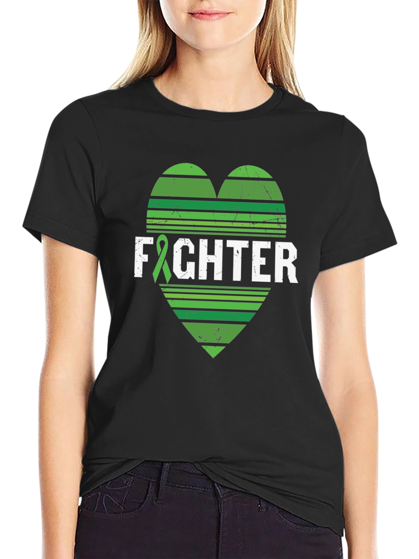 Fighter T-Shirt Green Ribbon Heart Tee