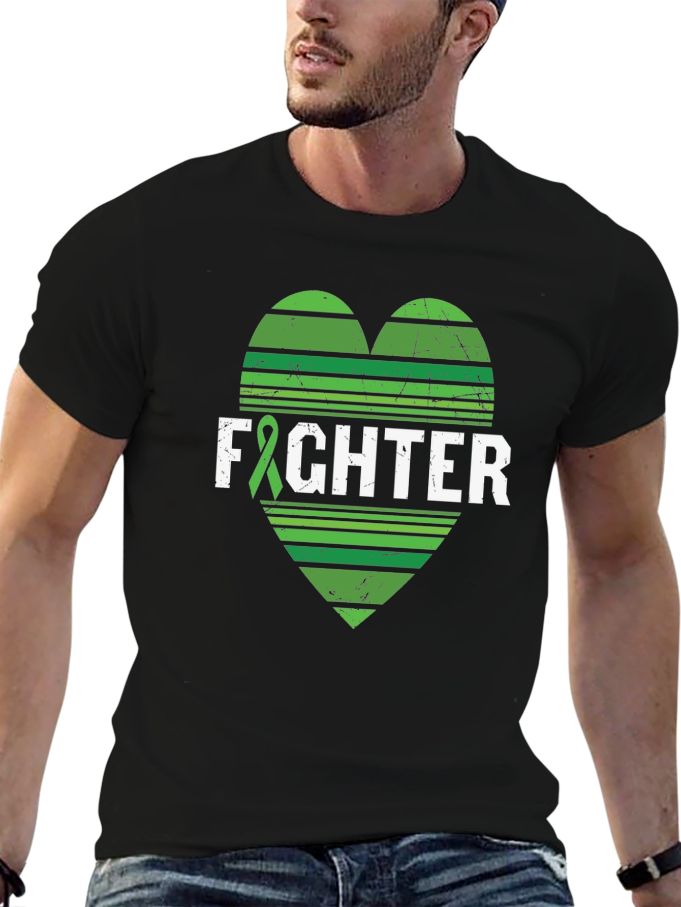 Fighter T-Shirt Green Ribbon Heart Tee