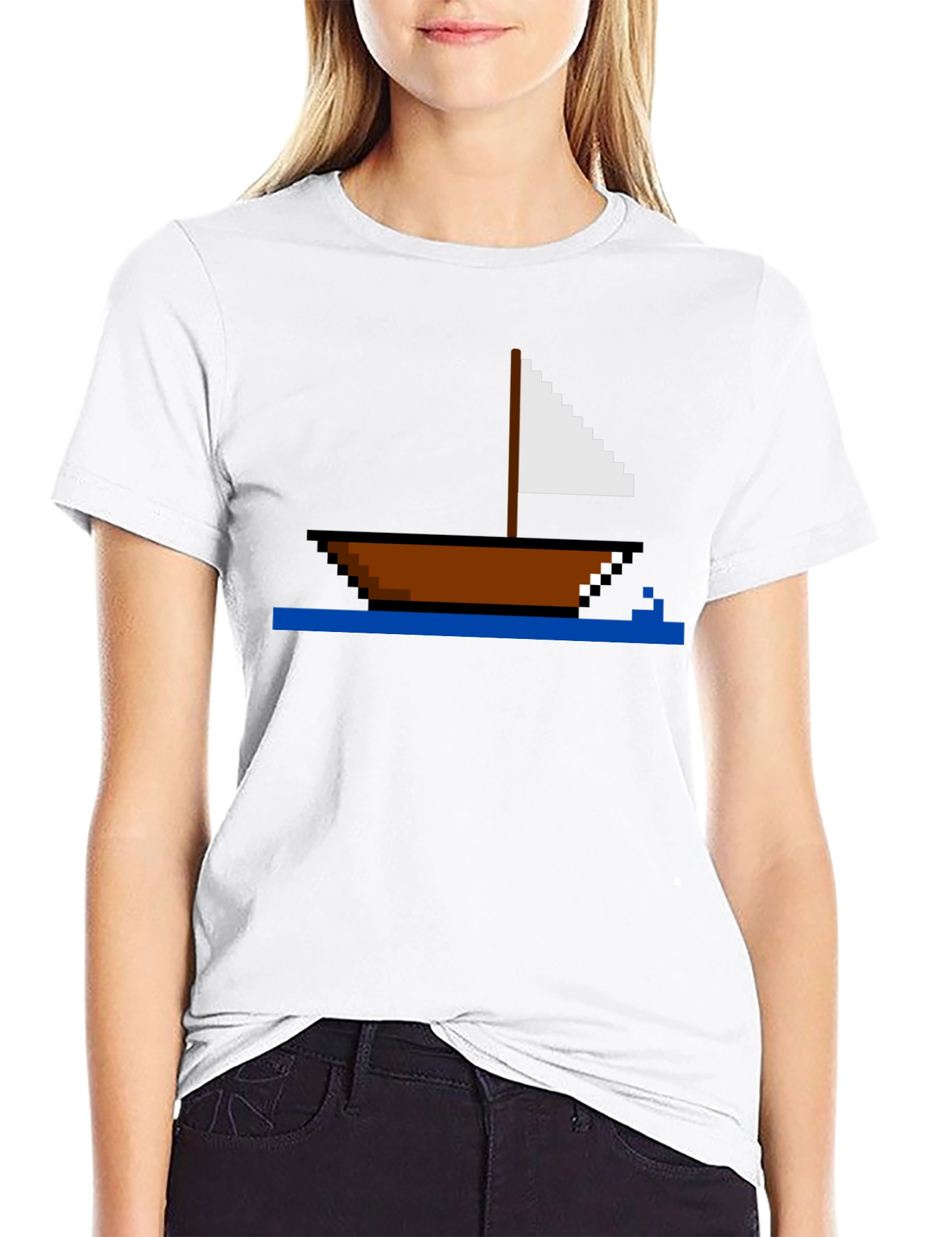 Pixel Art Sailboat T-Shirt - Retro Nautical Tee