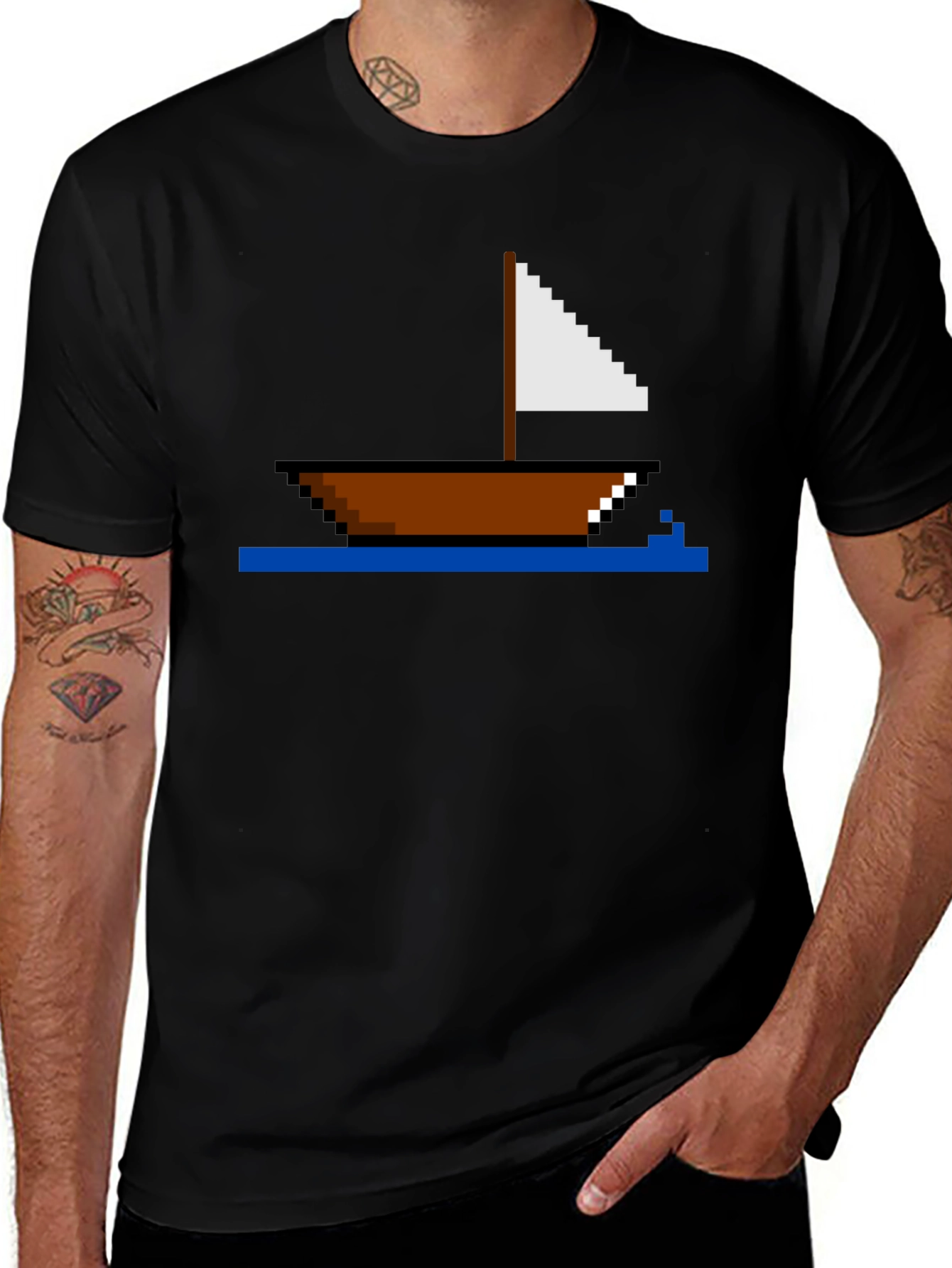 Pixel Art Sailboat T-Shirt - Retro Nautical Tee