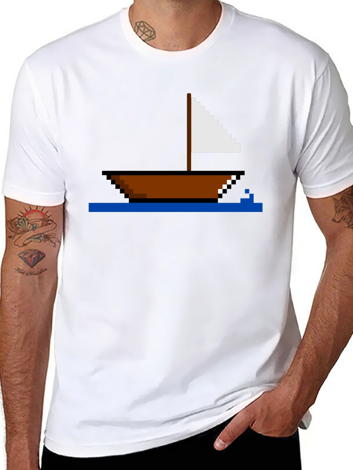 Pixel Art Sailboat T-Shirt - Retro Nautical Tee