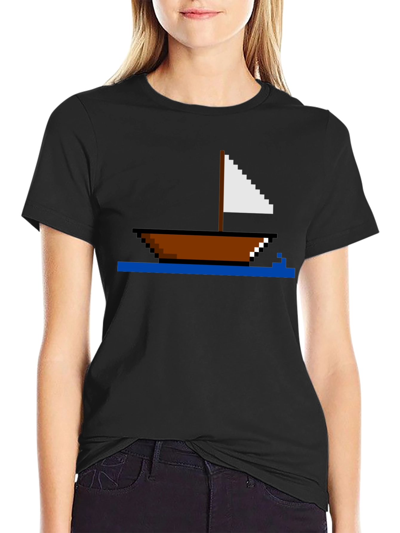 Pixel Art Sailboat T-Shirt - Retro Nautical Tee